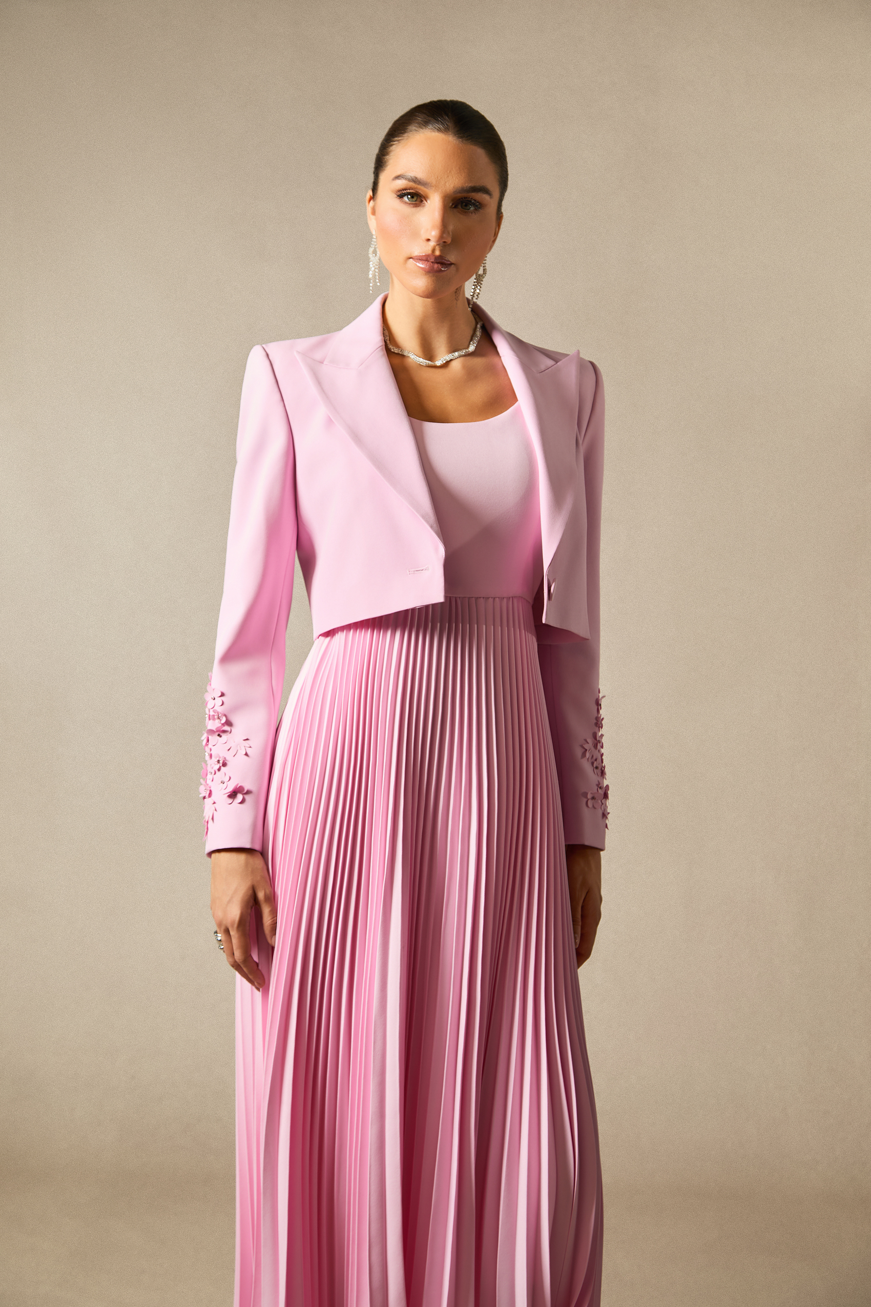 Daisy Floral Cuff Blazer & Pleated Dress Set-purelyfable