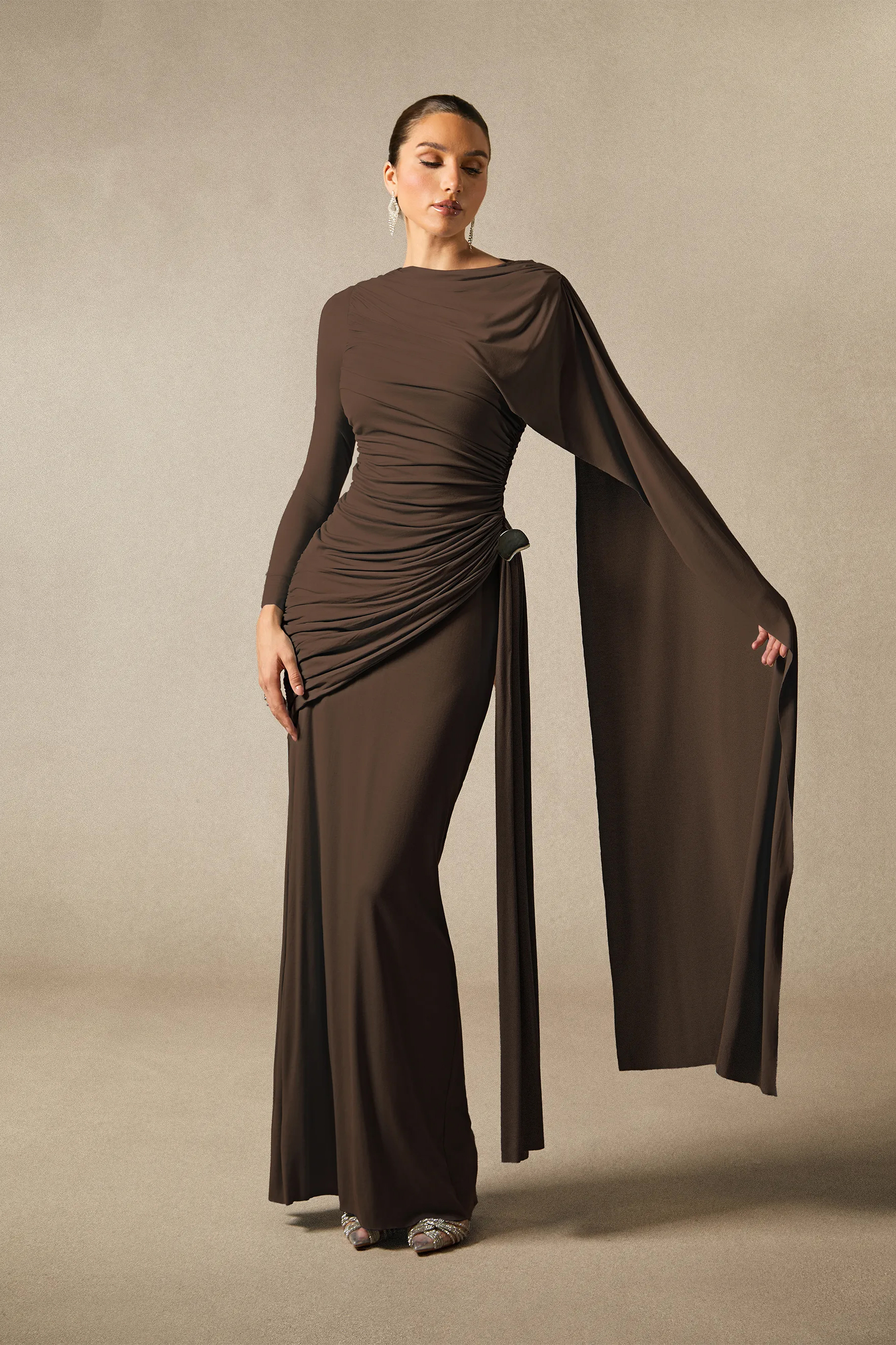 Elsie Long Sleeve Cape Detail Maxi Dress-purelyfable