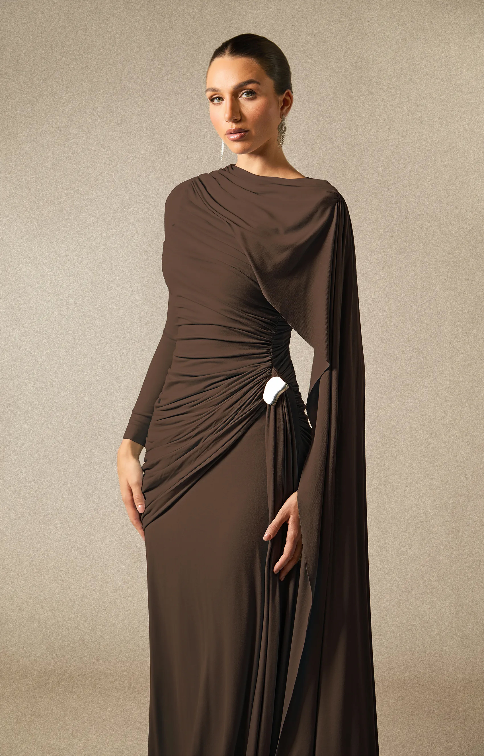 Elsie Long Sleeve Cape Detail Maxi Dress-purelyfable