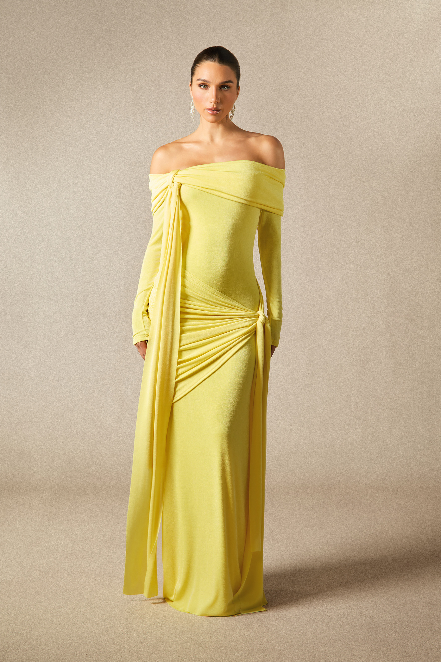 Corinne Off Shoulder Knot Detail Maxi Dress-purelyfable