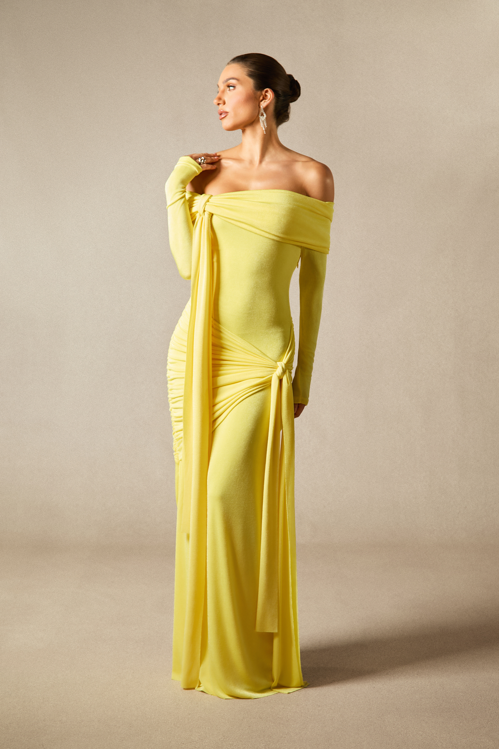 Corinne Off Shoulder Knot Detail Maxi Dress-purelyfable