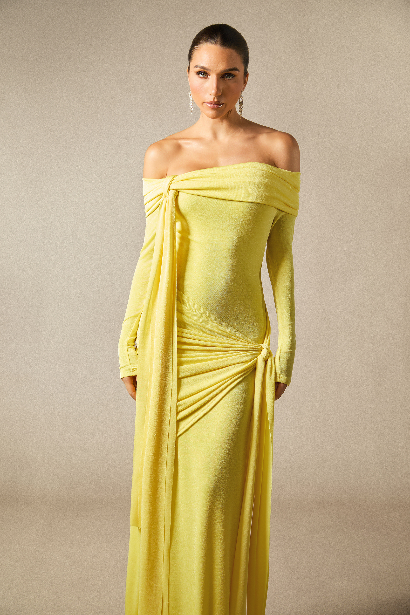 Corinne Off Shoulder Knot Detail Maxi Dress-purelyfable