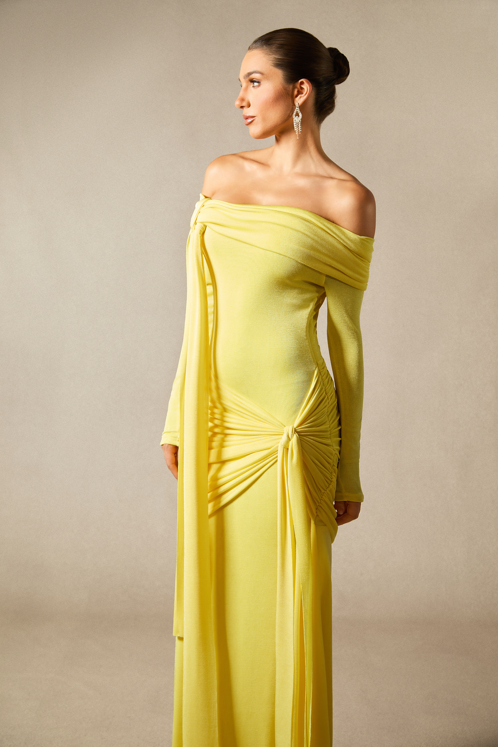 Corinne Off Shoulder Knot Detail Maxi Dress-purelyfable