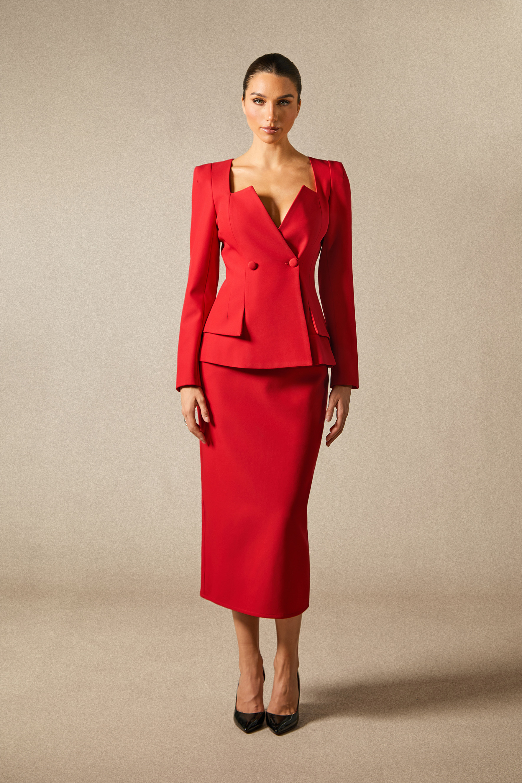 Anna Double Breasted Blazer & Pencil Skirt Set-purelyfable