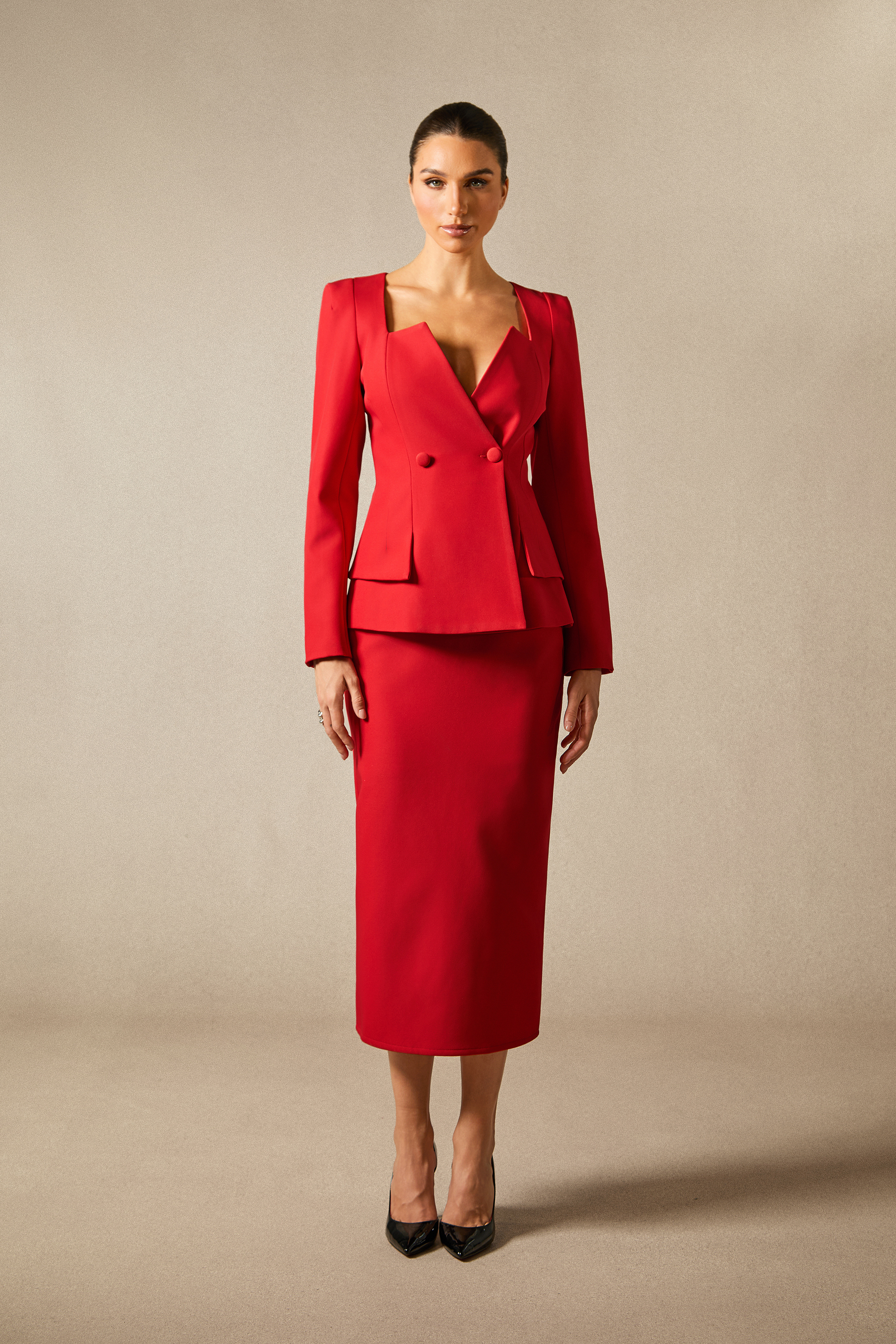 Anna Double Breasted Blazer & Pencil Skirt Set-purelyfable
