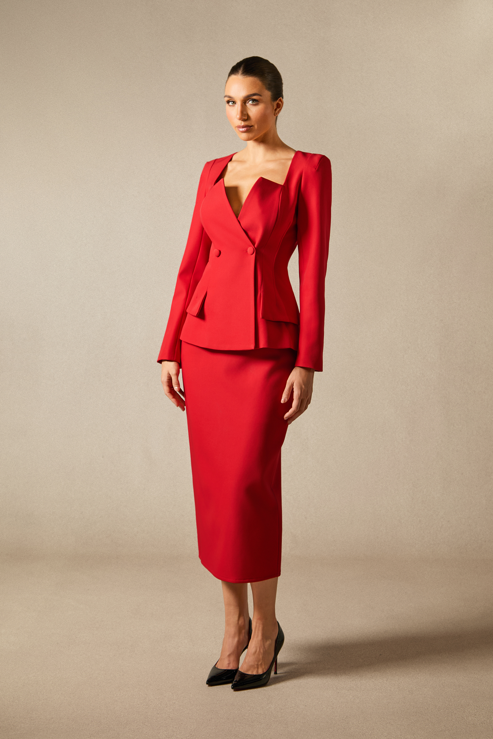 Anna Double Breasted Blazer & Pencil Skirt Set-purelyfable
