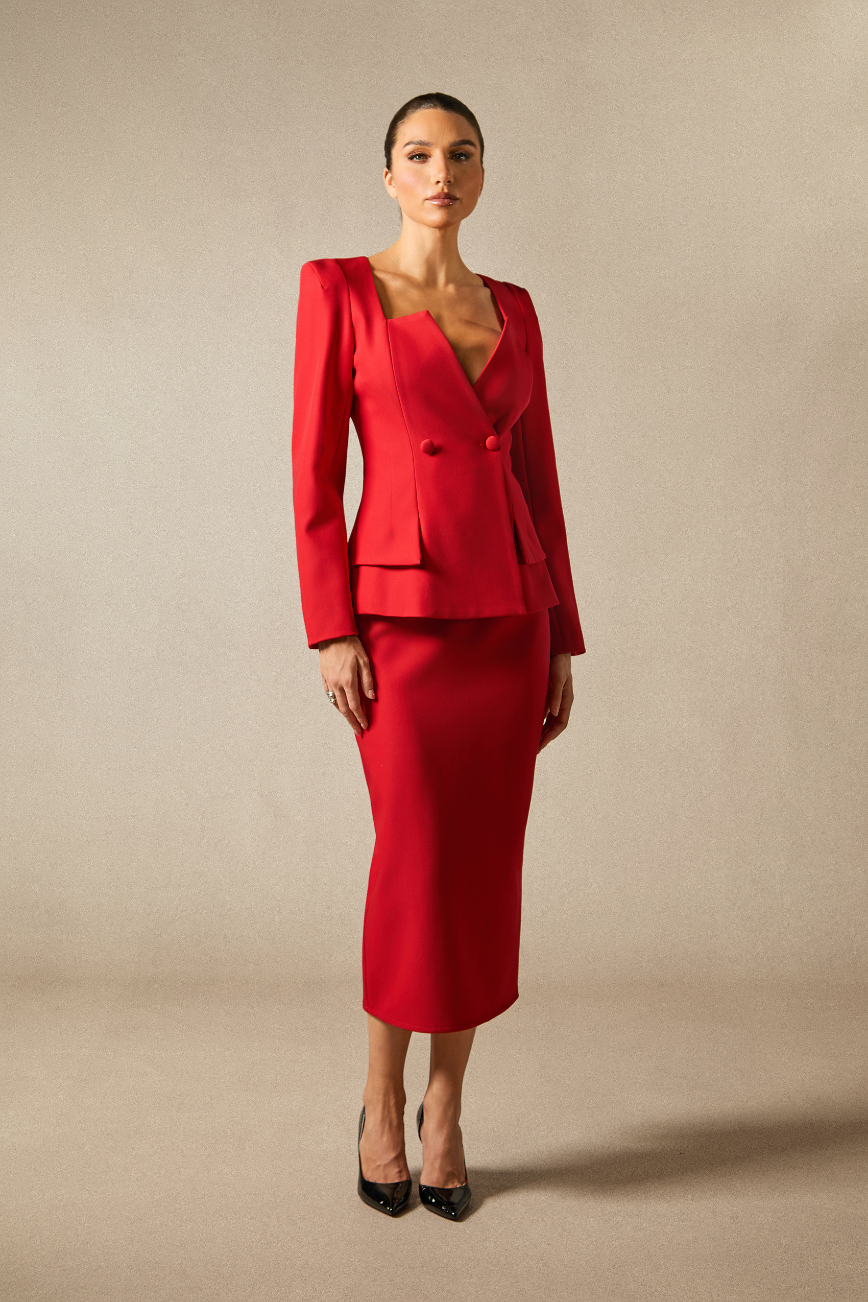 Anna Double Breasted Blazer & Pencil Skirt Set-purelyfable