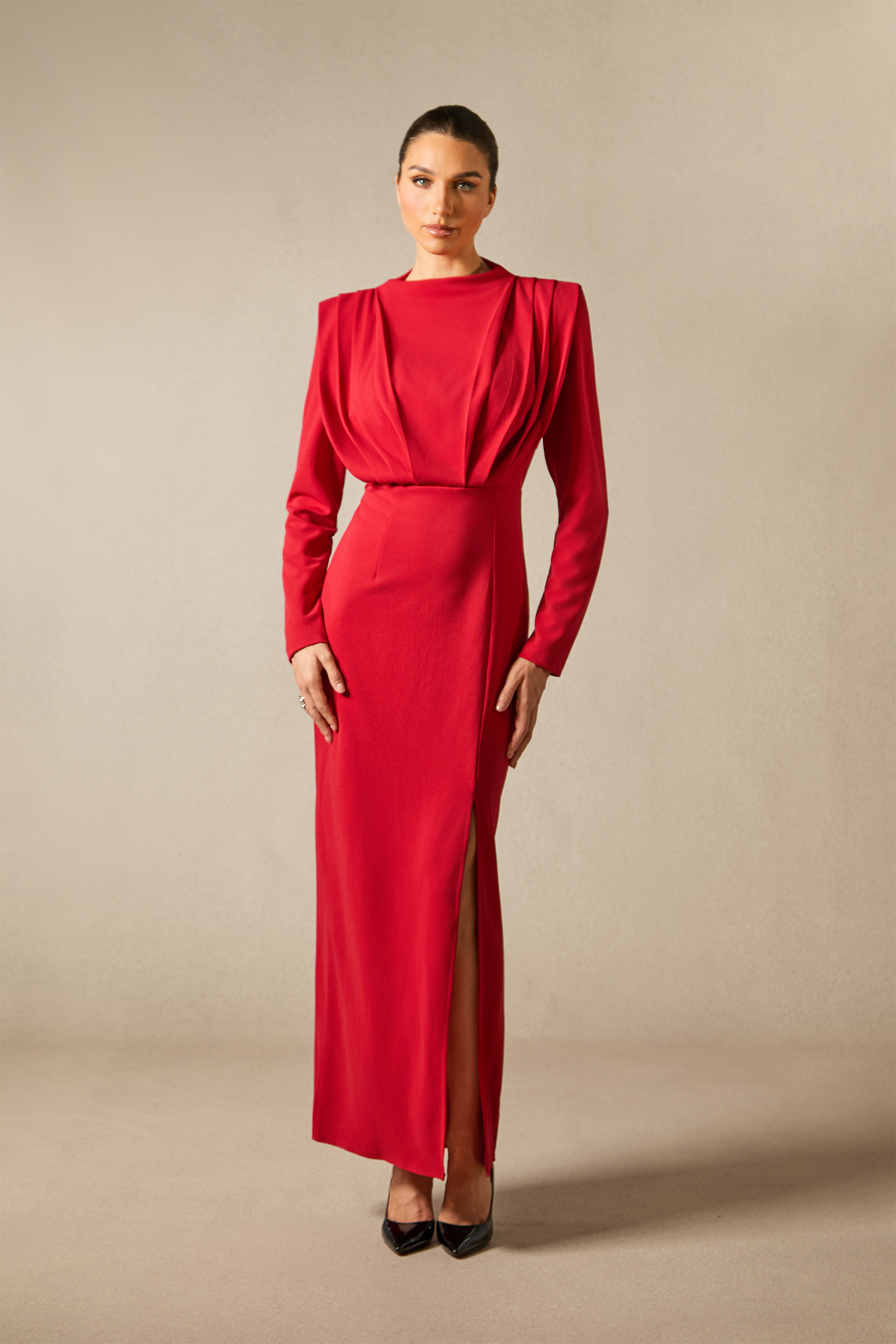 Novia Long Sleeve High Split Maxi Dress-purelyfable