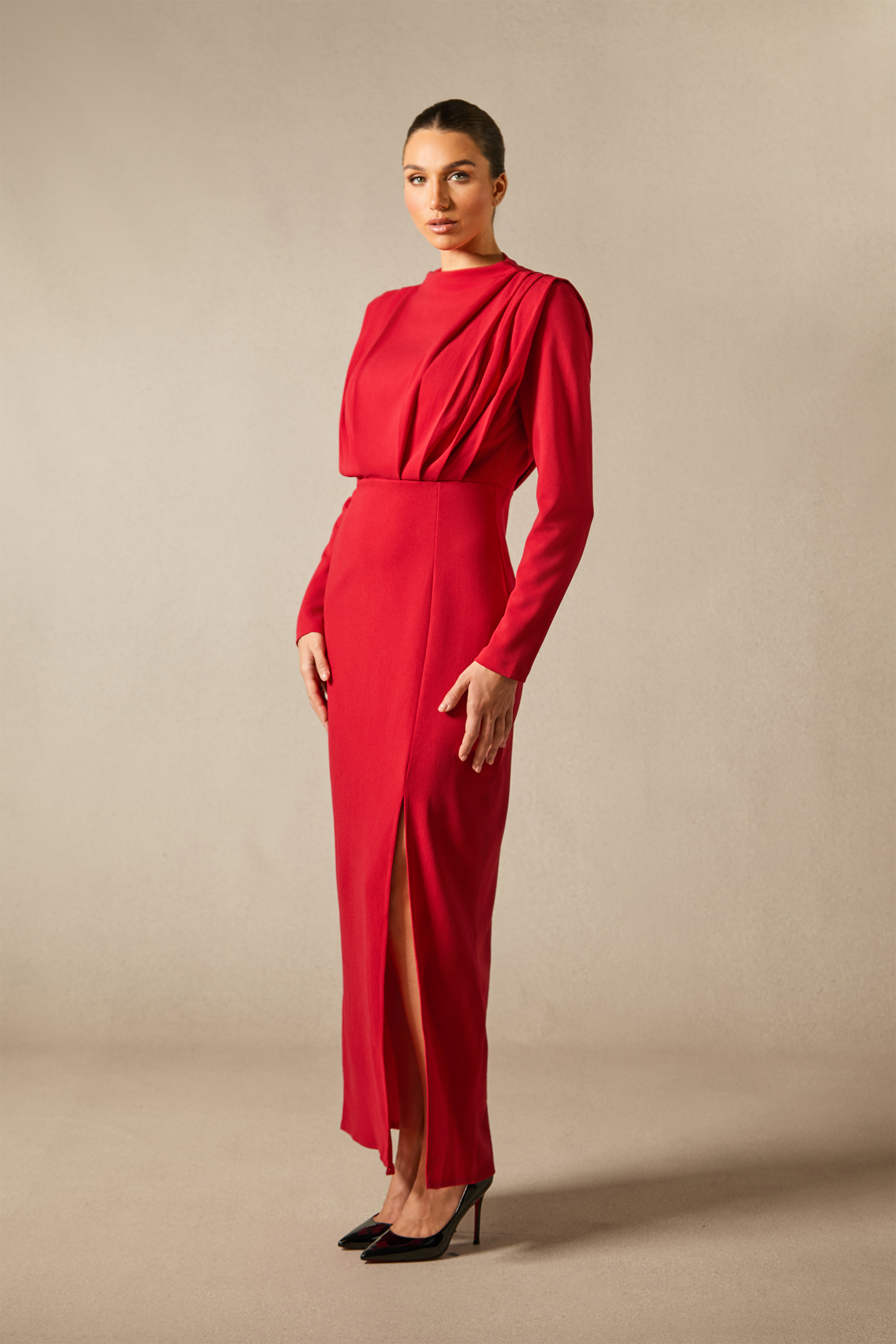 Novia Long Sleeve High Split Maxi Dress-purelyfable
