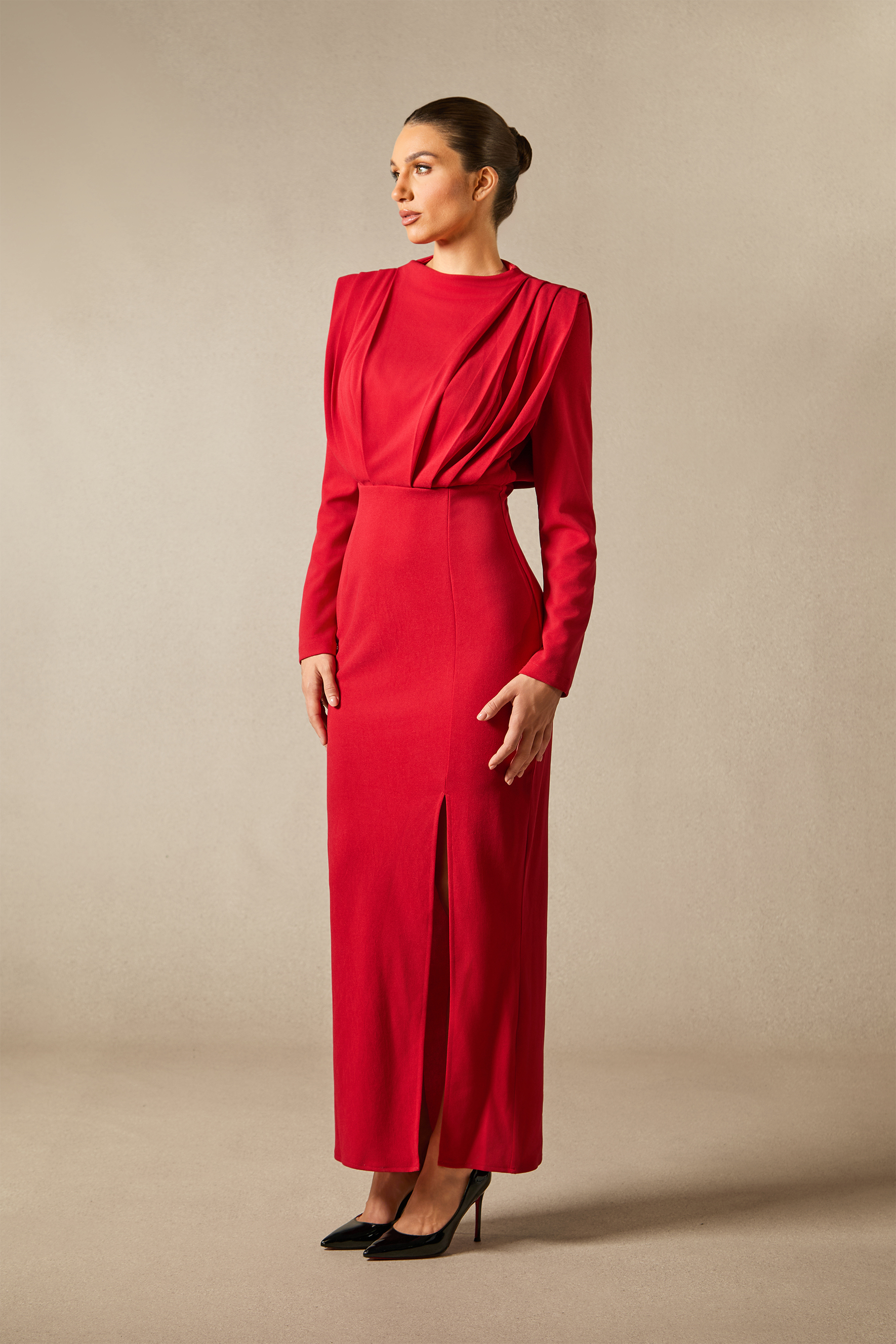 Novia Long Sleeve High Split Maxi Dress-purelyfable