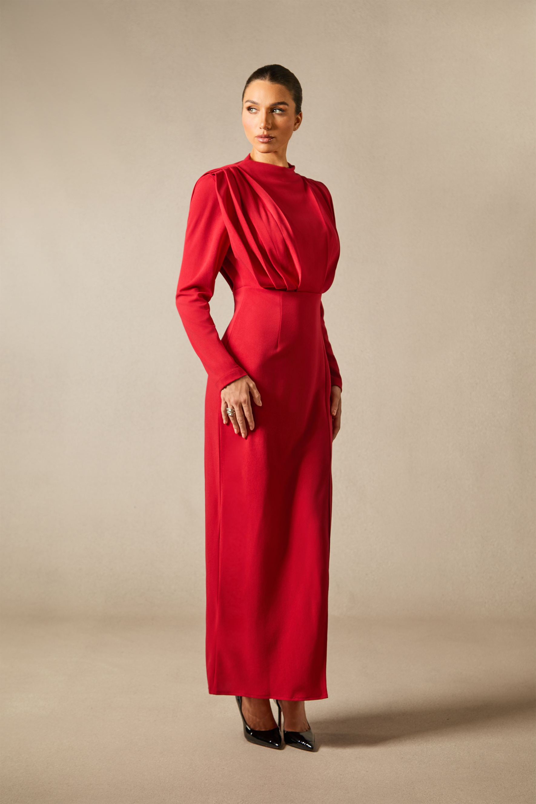 Novia Long Sleeve High Split Maxi Dress-purelyfable