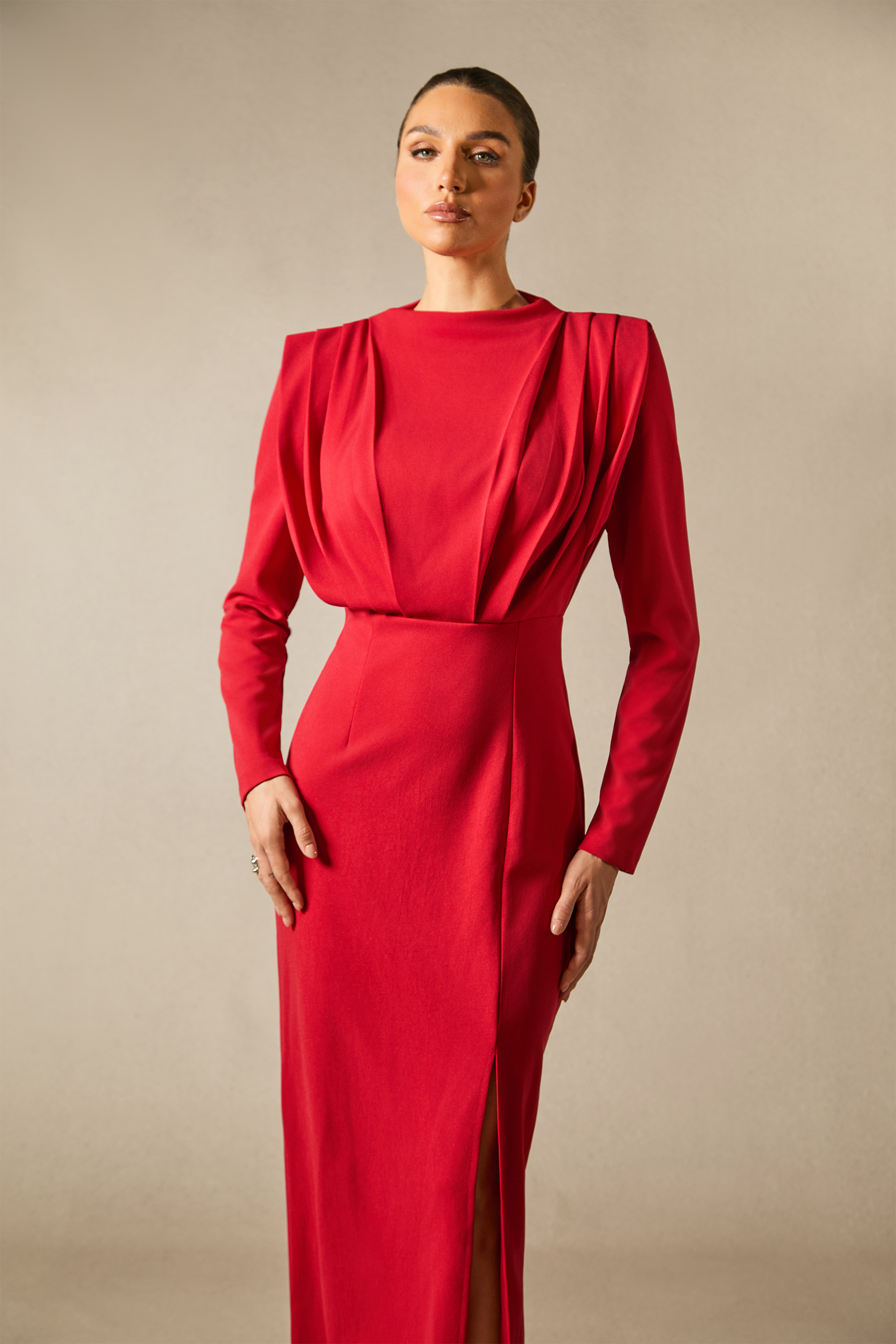 Novia Long Sleeve High Split Maxi Dress-purelyfable