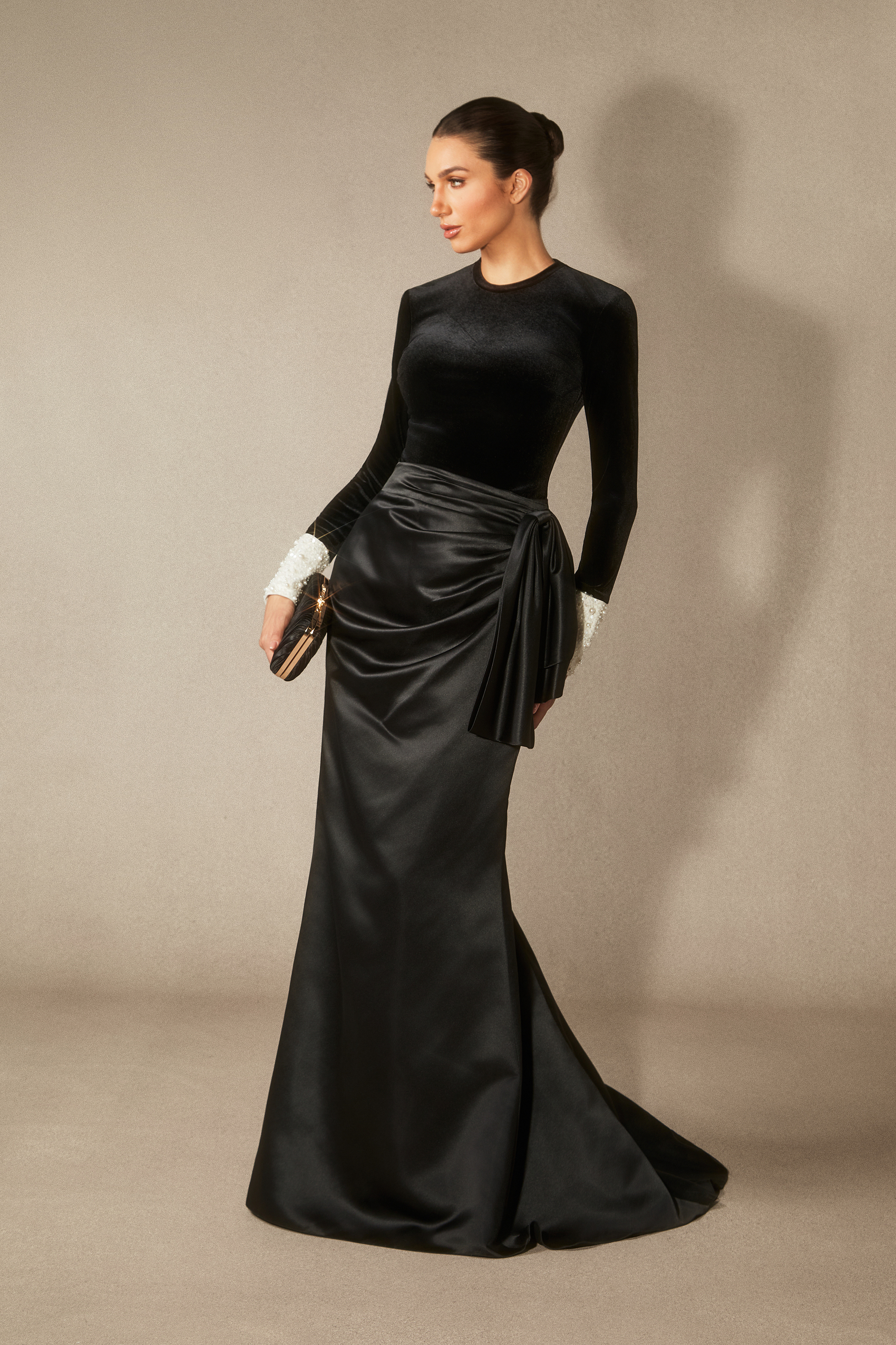 Hilary Long Sleeve Bowknot Maxi Skirt Set-purelyfable