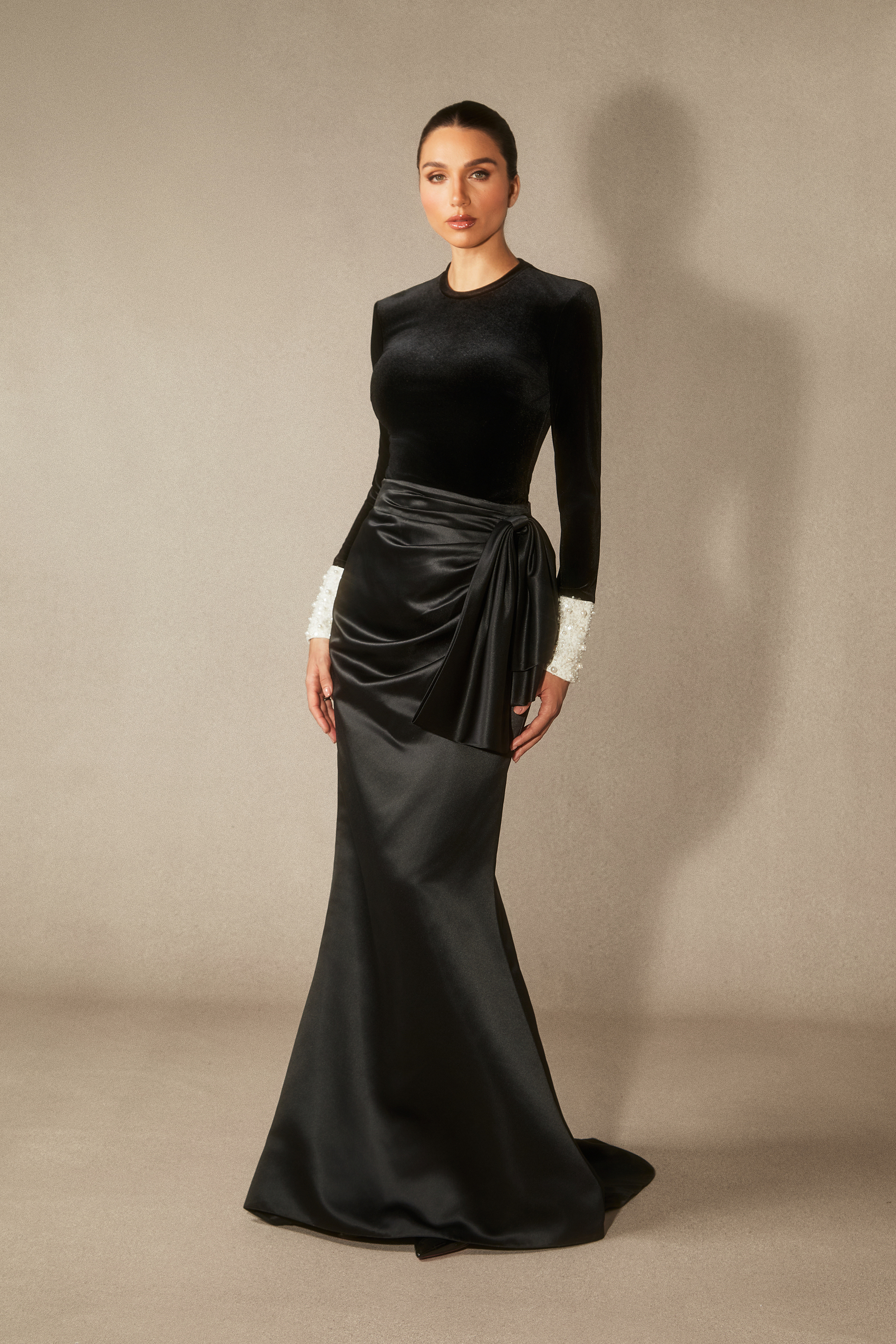 Hilary Long Sleeve Bowknot Maxi Skirt Set-purelyfable