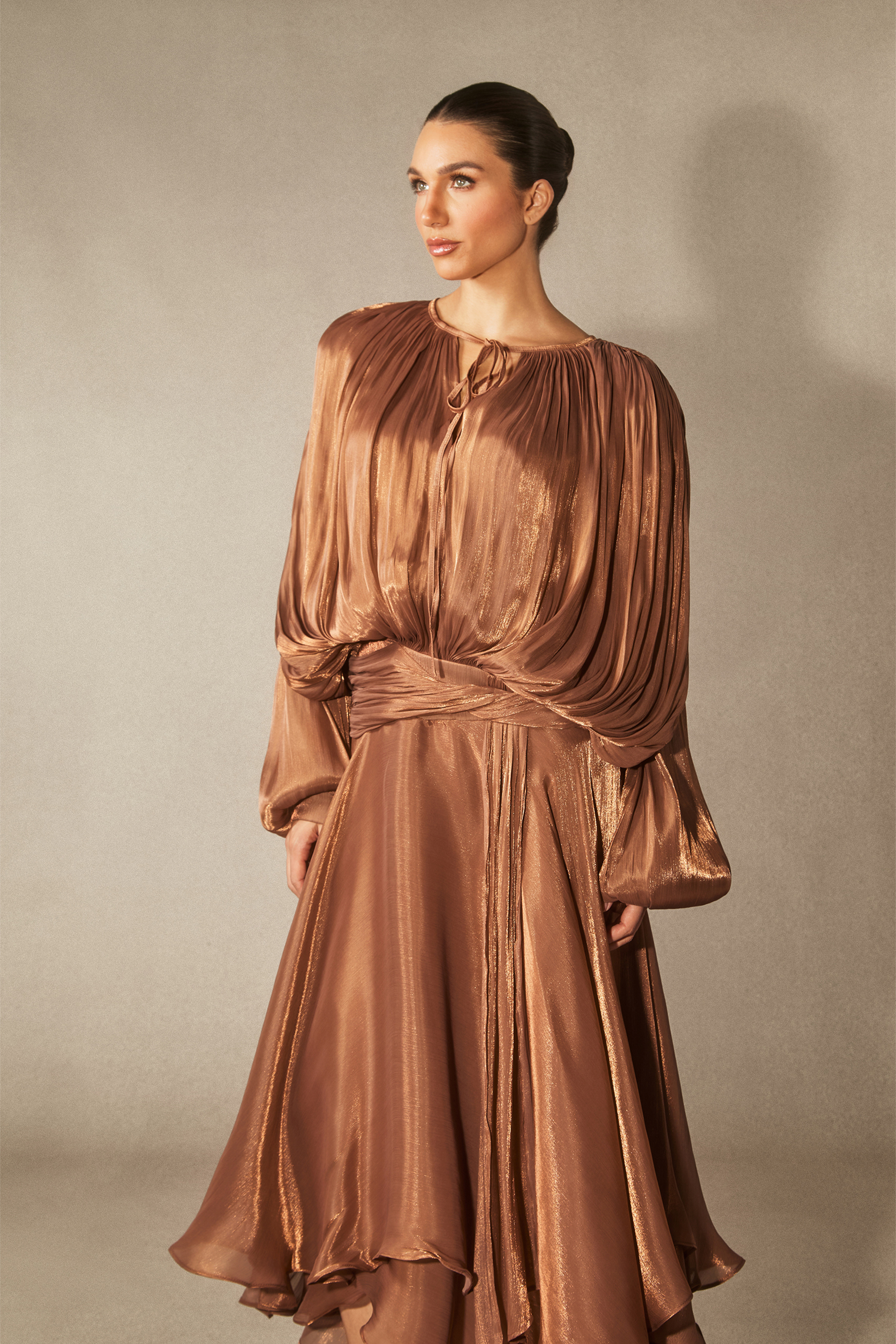 Leanna Long Sleeve Ruffled Hem Midi Dress-purelyfable
