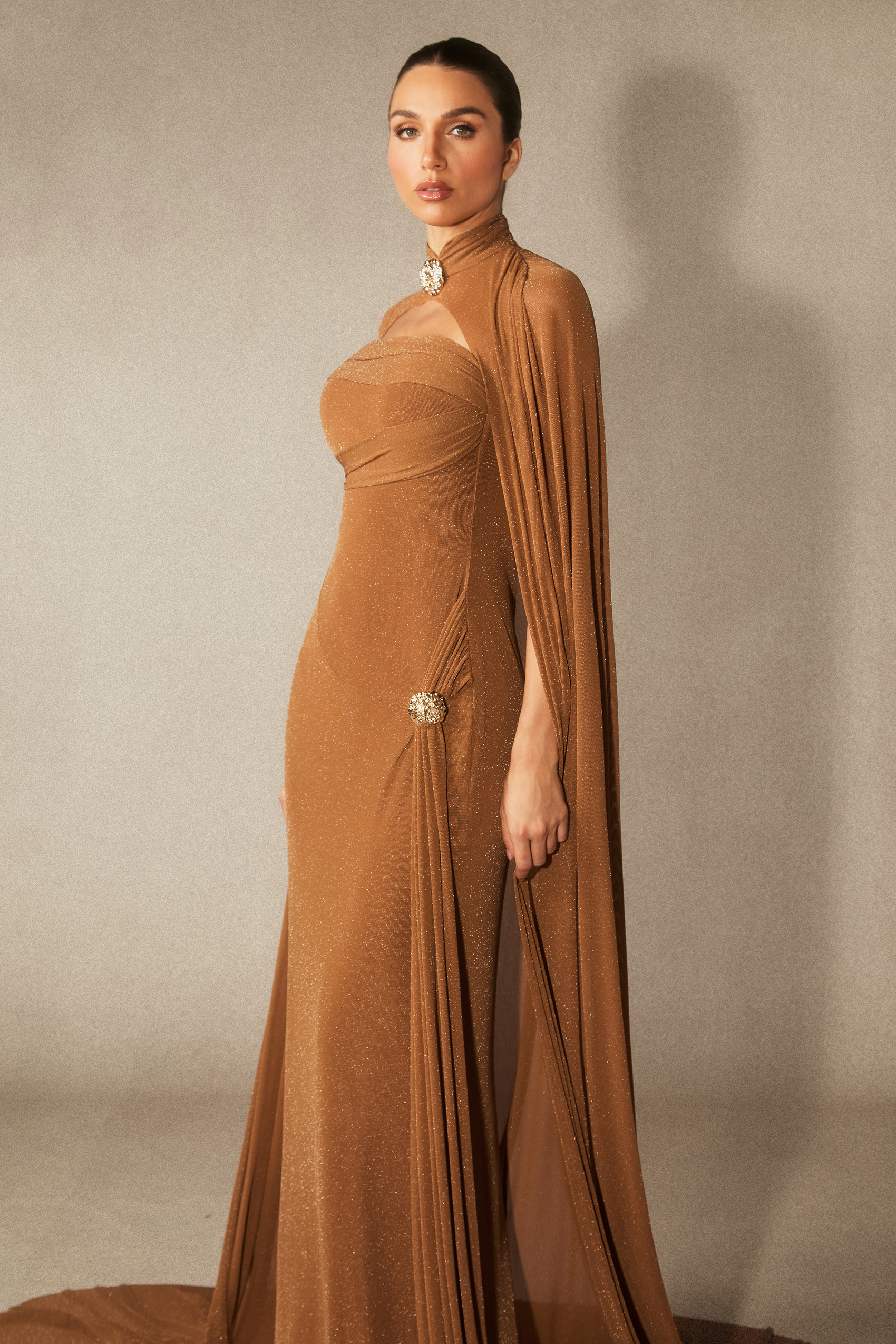 Savanna High Neck Cape & Strapless Maxi Dress Set-purelyfable