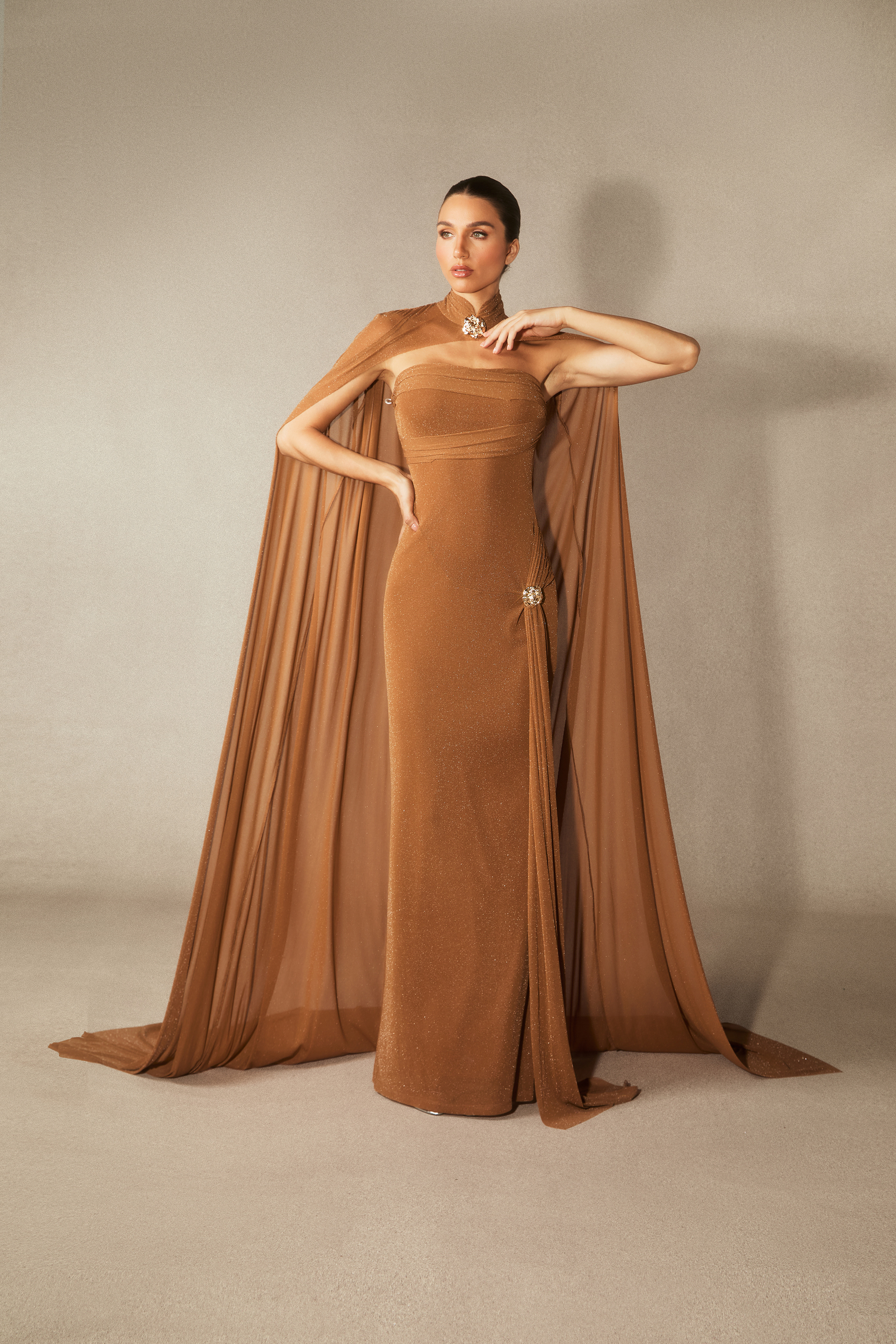 Savanna High Neck Cape & Strapless Maxi Dress Set-purelyfable