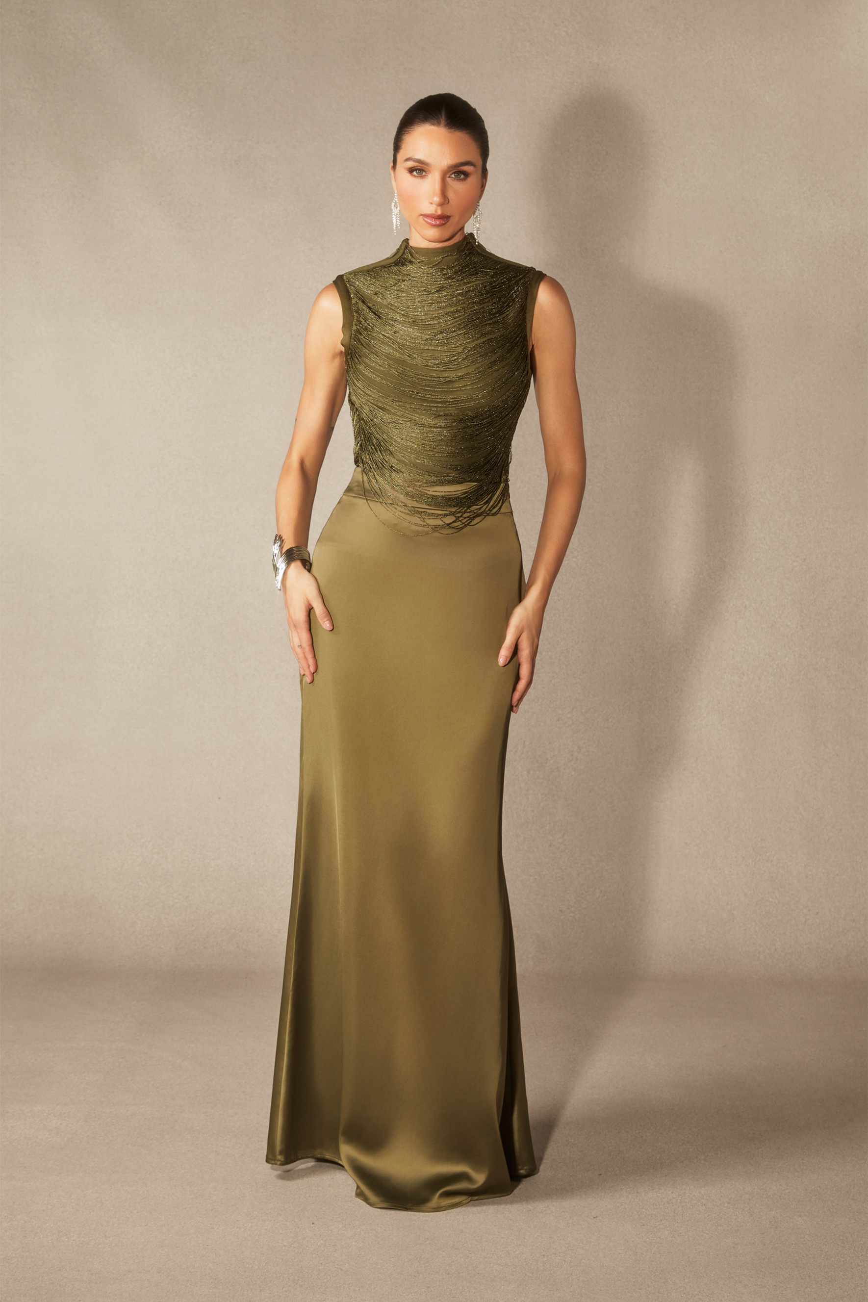 Alisha Sleeveless Beaded Crop Top & Satin Skirt Set-purelyfable