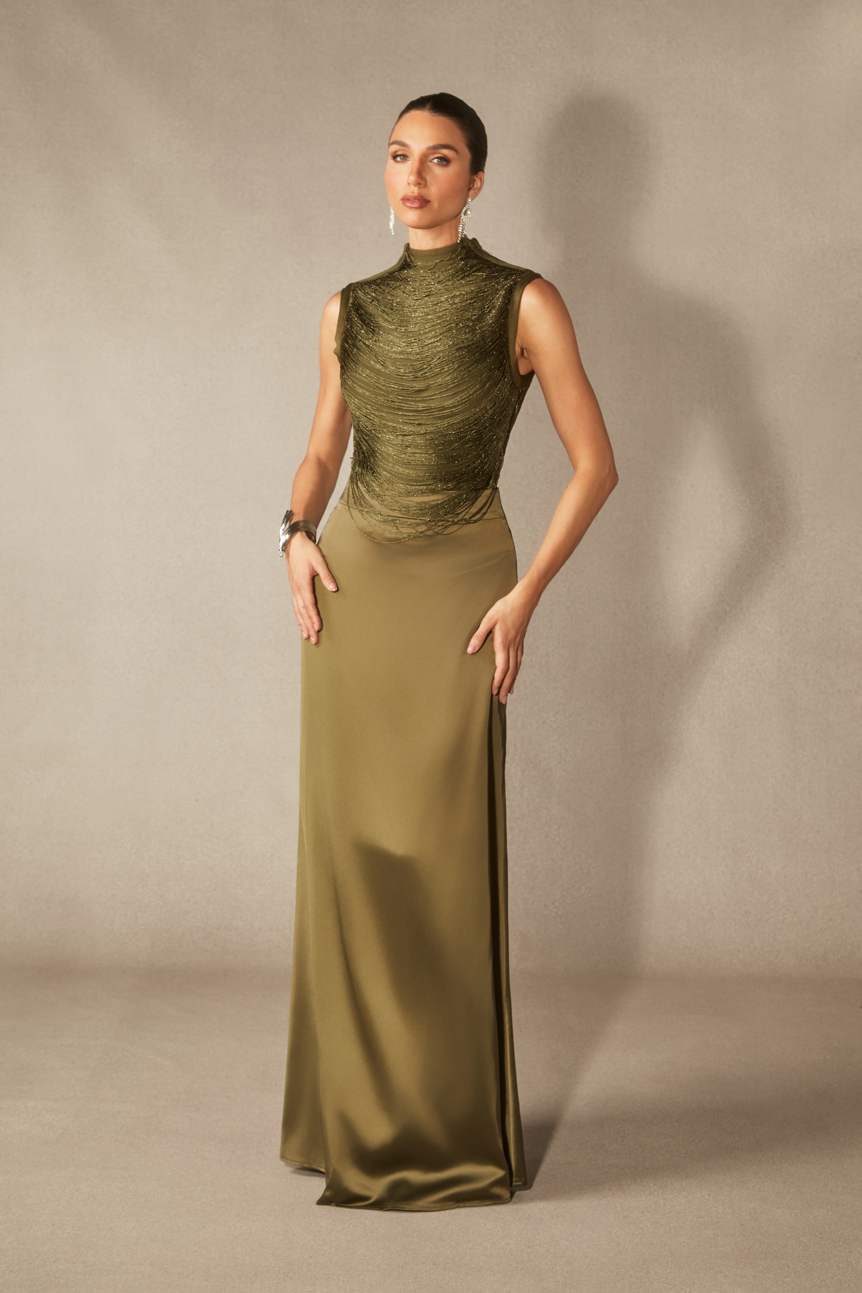 Alisha Sleeveless Beaded Crop Top & Satin Skirt Set-purelyfable
