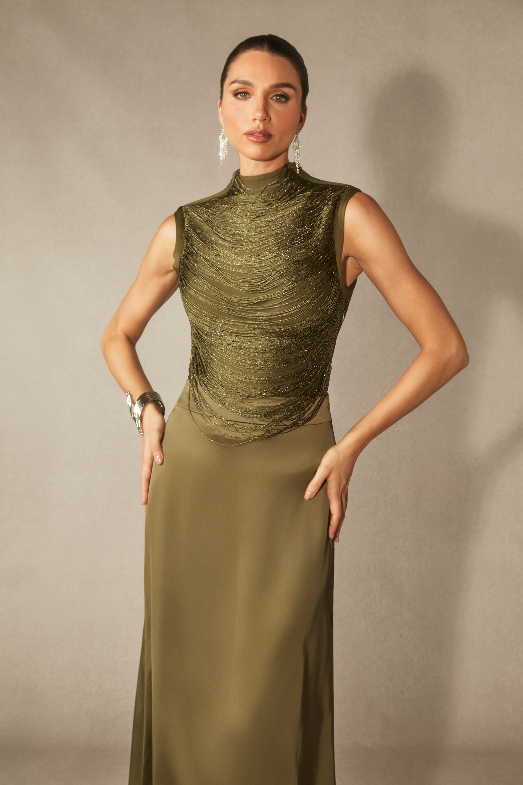 Alisha Sleeveless Beaded Crop Top & Satin Skirt Set-purelyfable