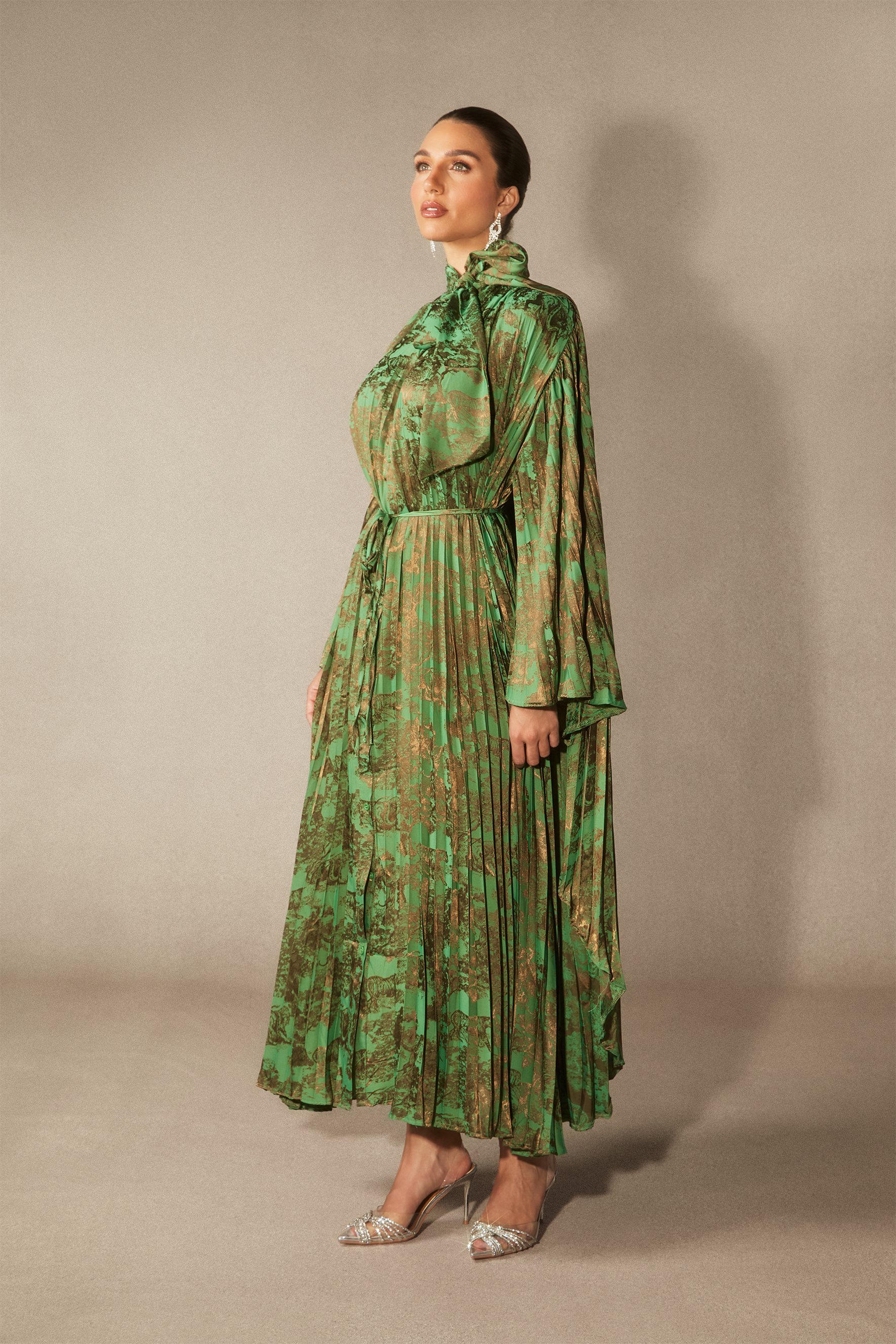 Leona Pleated Bodice Cape Sleeve Maxi Dress-purelyfable