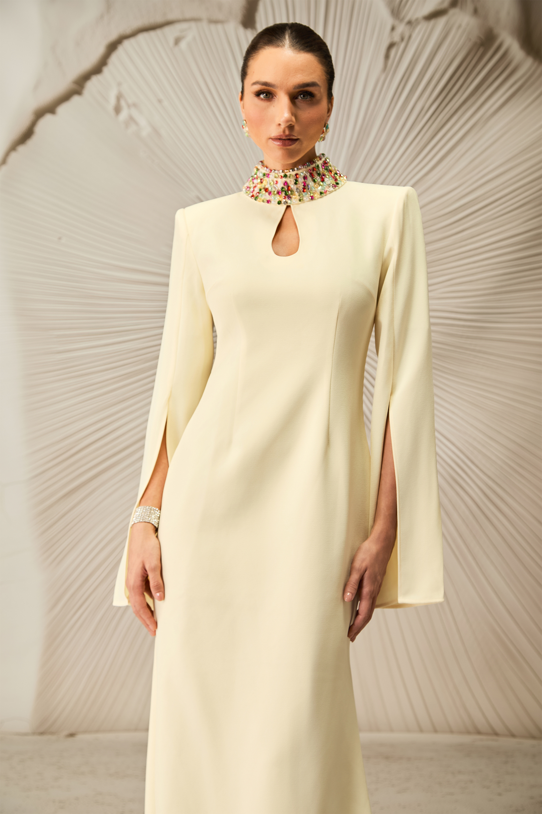 Mariana Cape Sleeve Keyhole Maxi Dress-purelyfable