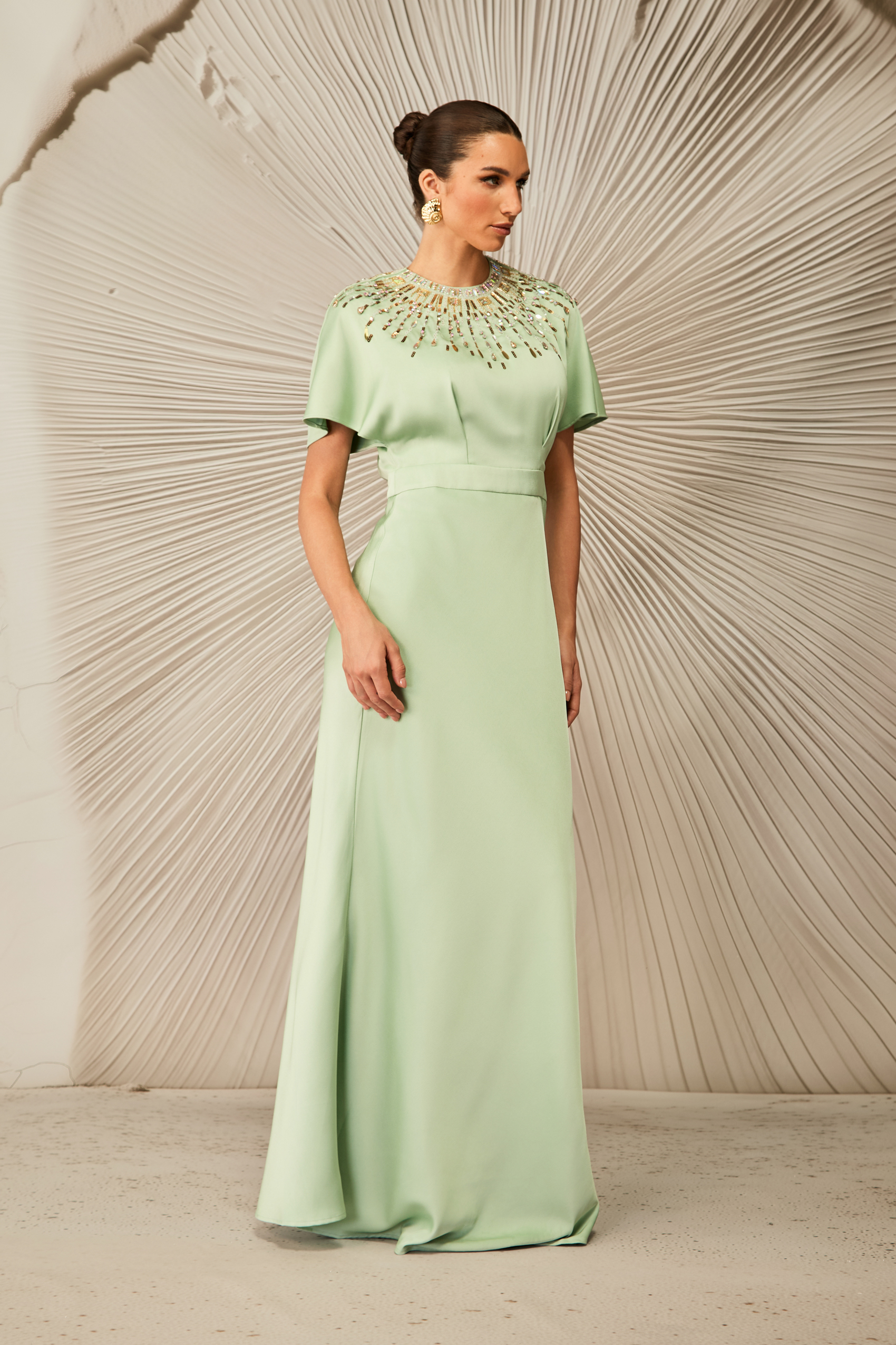 Cynthia Crystal Embellished Short Sleeve Satin Maxi Dress-purelyfable