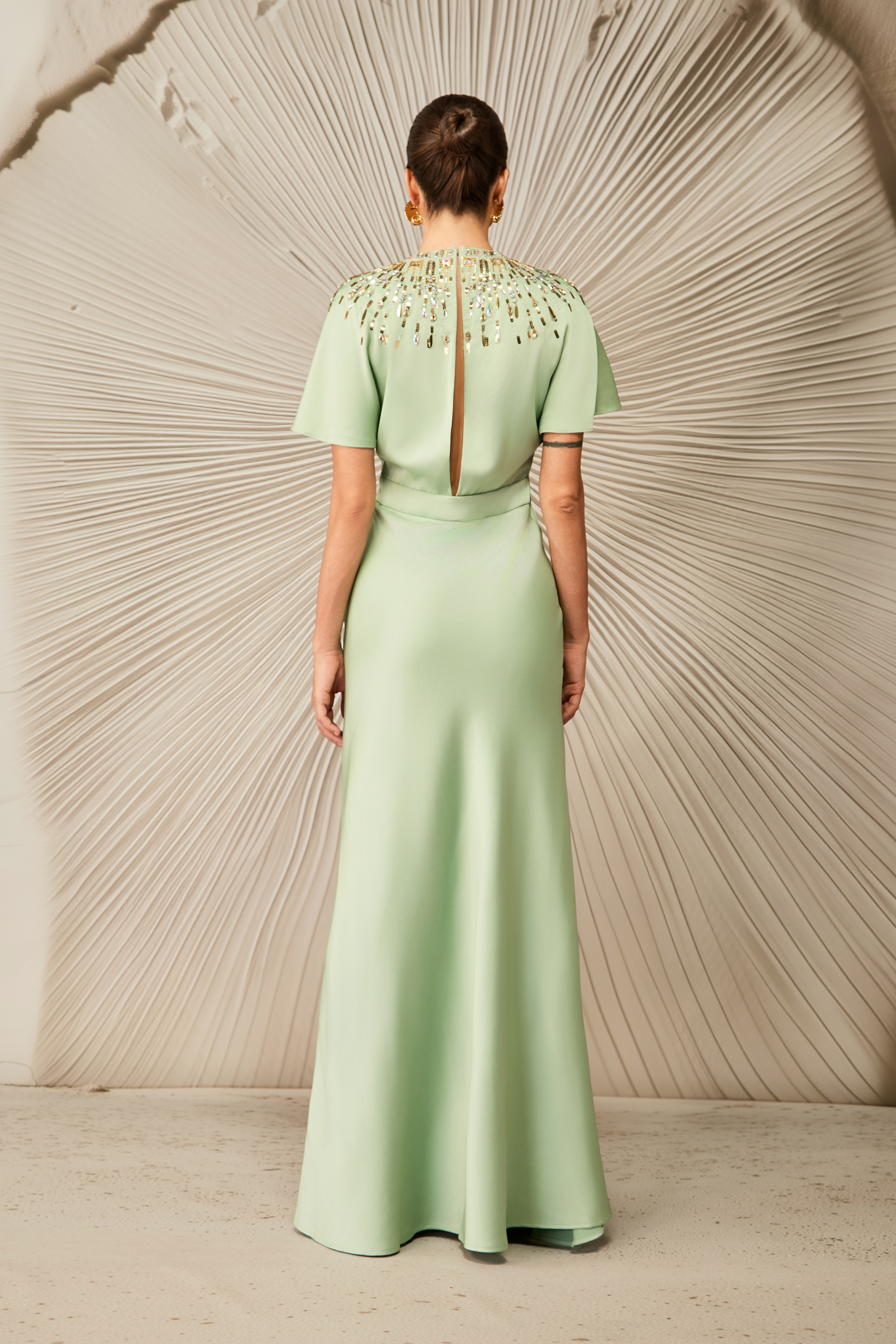 Cynthia Crystal Embellished Short Sleeve Satin Maxi Dress-purelyfable