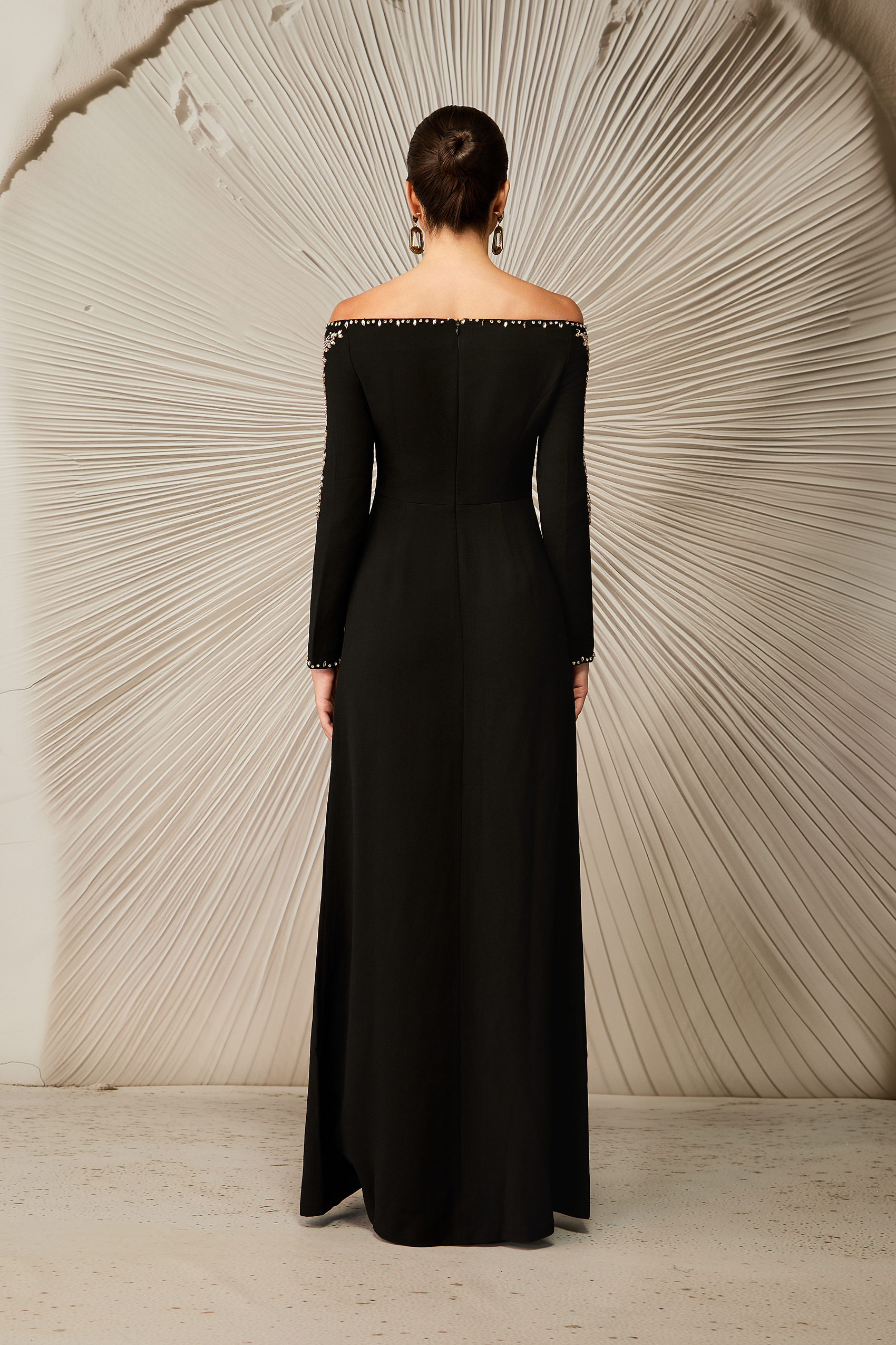 Laila Rhinestone Embellished Off Shoulder Maxi Dress-purelyfable