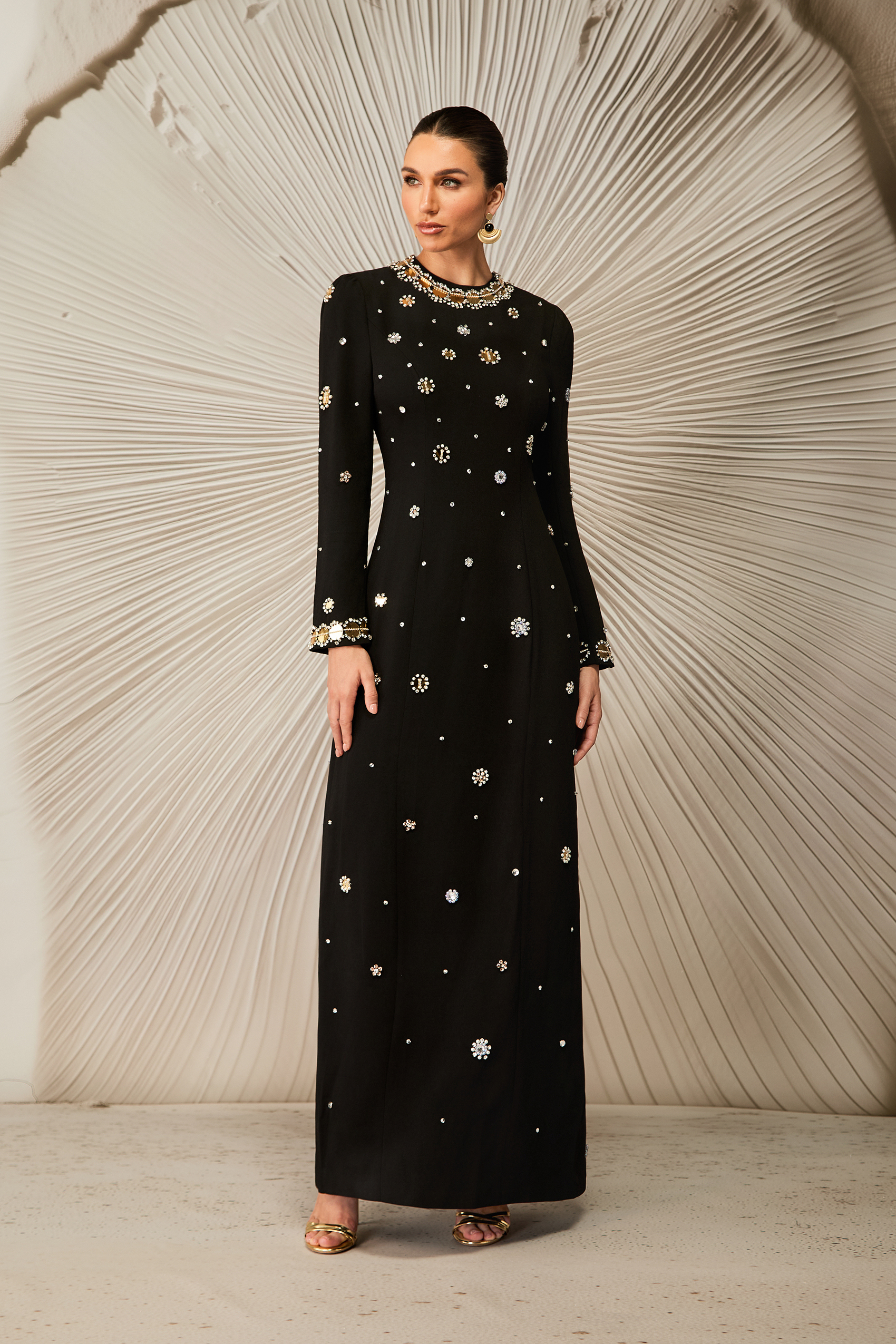 Lauryn Crystal Embellished Long Sleeve Maxi Dress-purelyfable