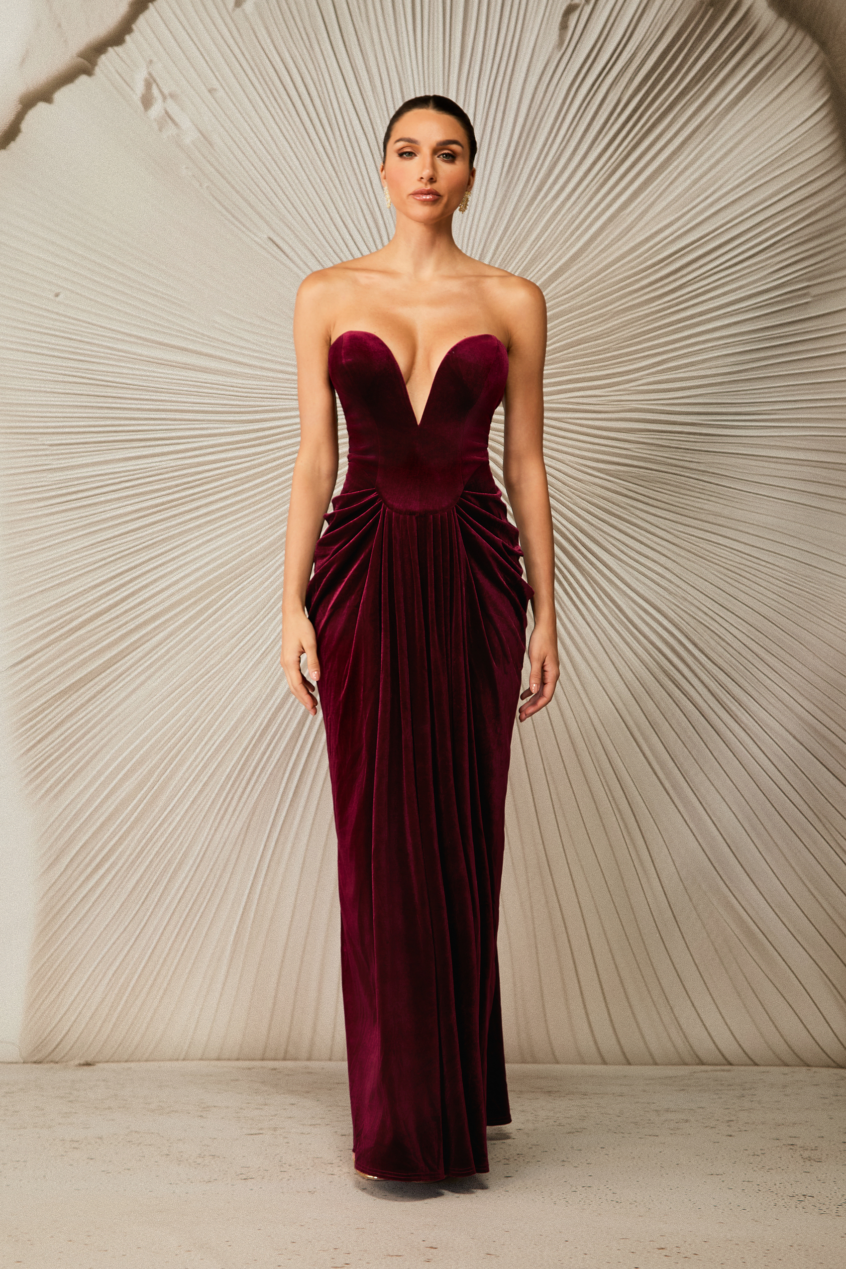 Dorothy Velvet Heart Corset Pleated Tube Maxi Dress-purelyfable
