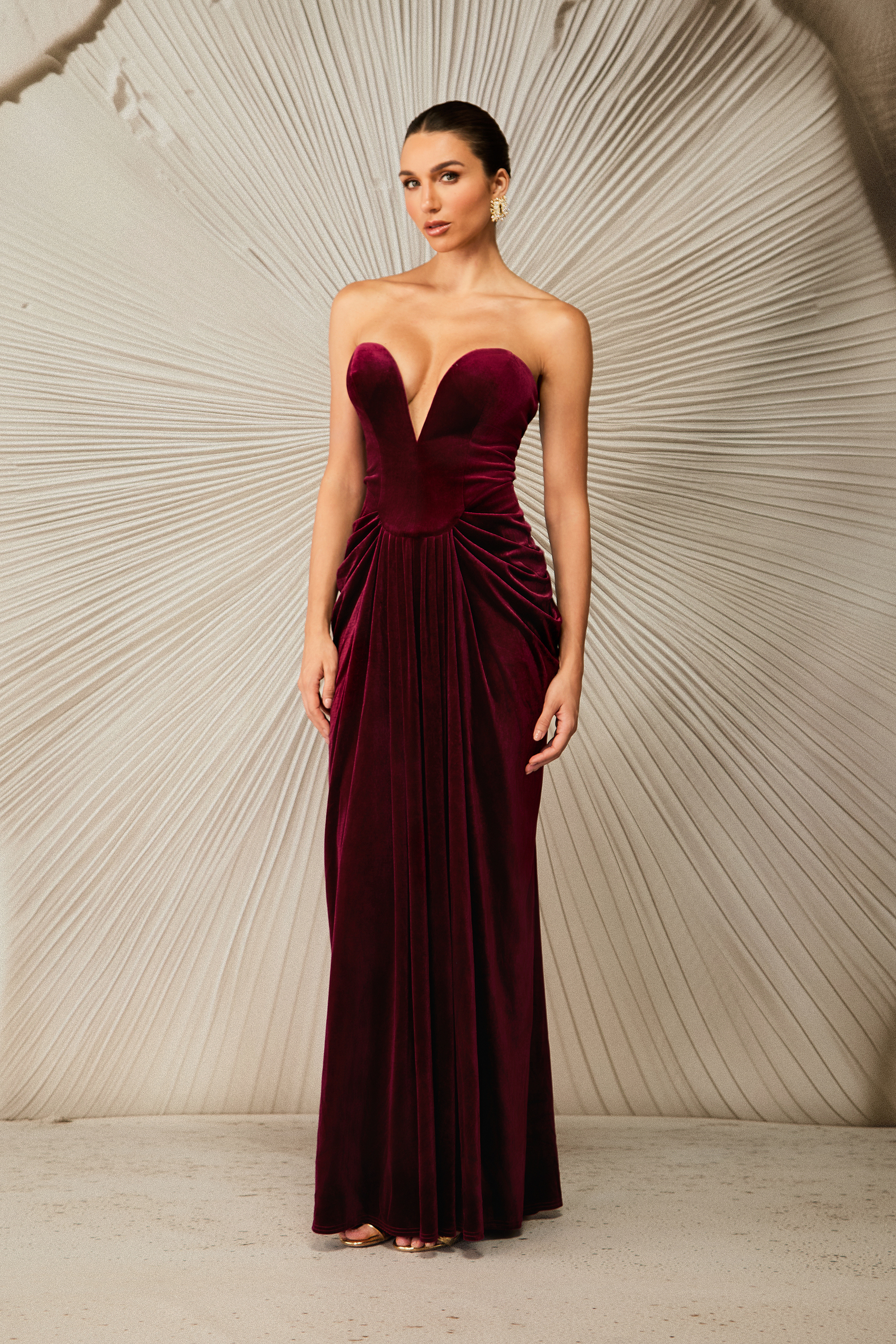 Dorothy Velvet Heart Corset Pleated Tube Maxi Dress-purelyfable
