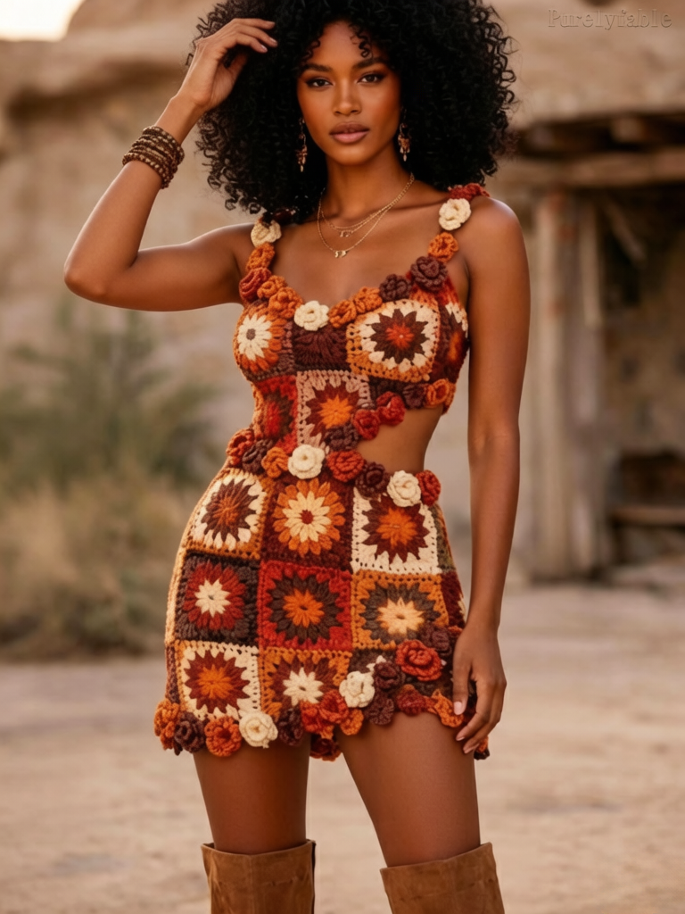 Delia Colorful Three-Dimensional Flower Hollow Dress