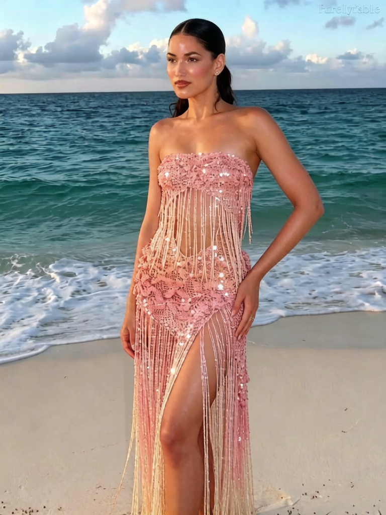 Halle's Pink Strapless and Slit Summer Dress