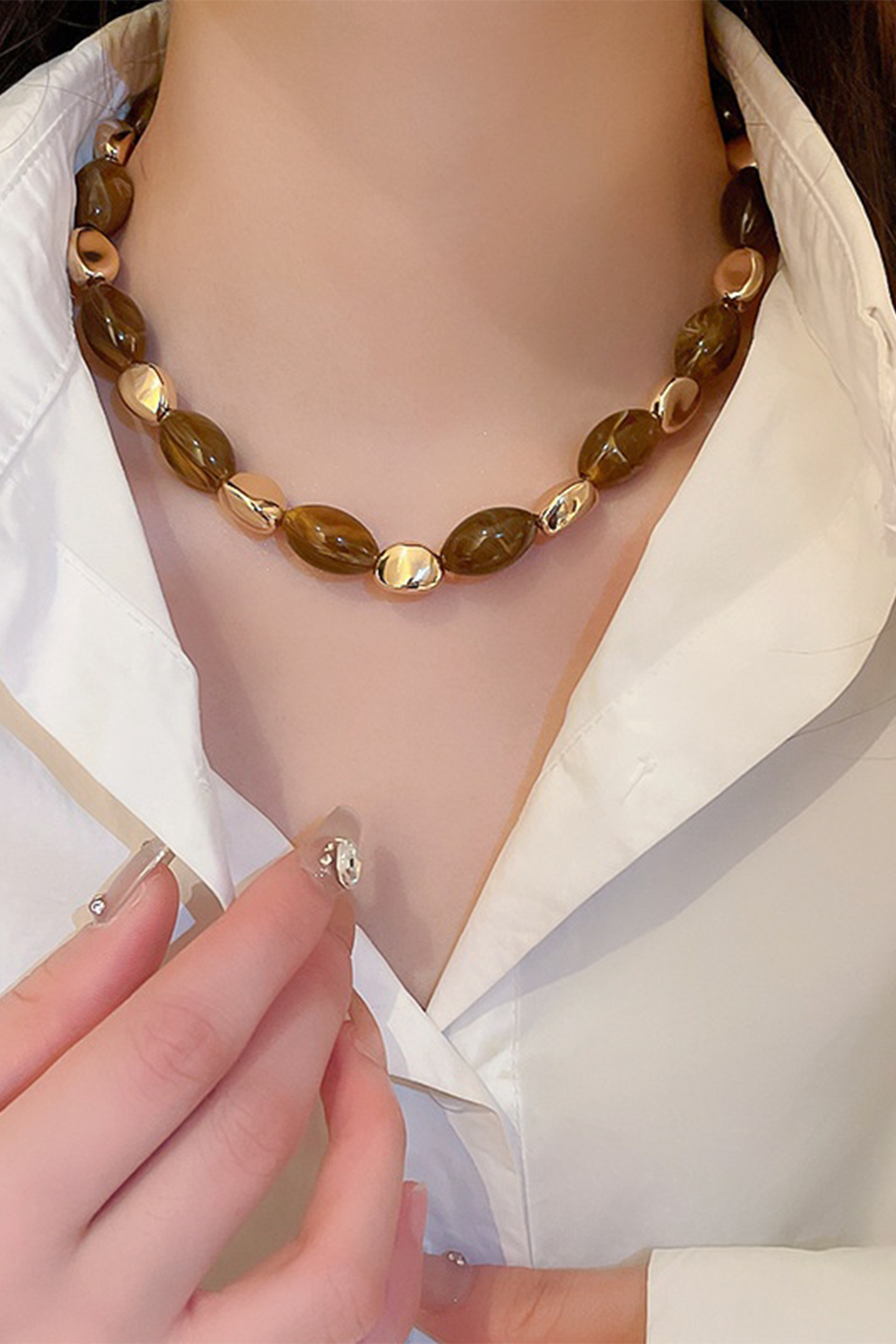 Geometric Bead Accent Necklace-purelyfable