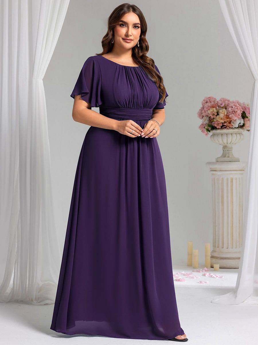 Plus Size Printed Chiffon Pleated Maxi Wedding Guest Dress