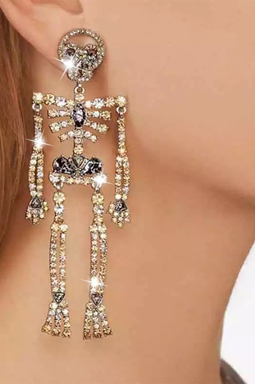 Rhinestone Skeleton Dangle Earrings-purelyfable