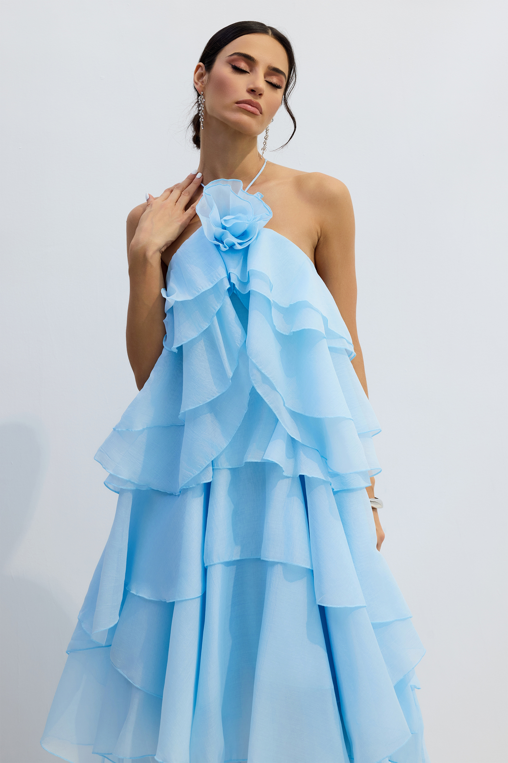 Sibley Halterneck Tiered Ruffle Maxi Dress-purelyfable