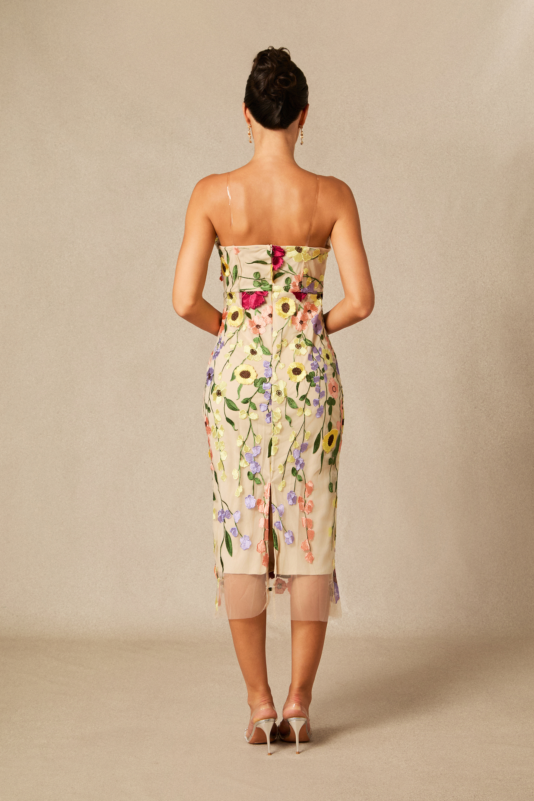 Belle Embroidered Floral Strapless Midi Dress-purelyfable