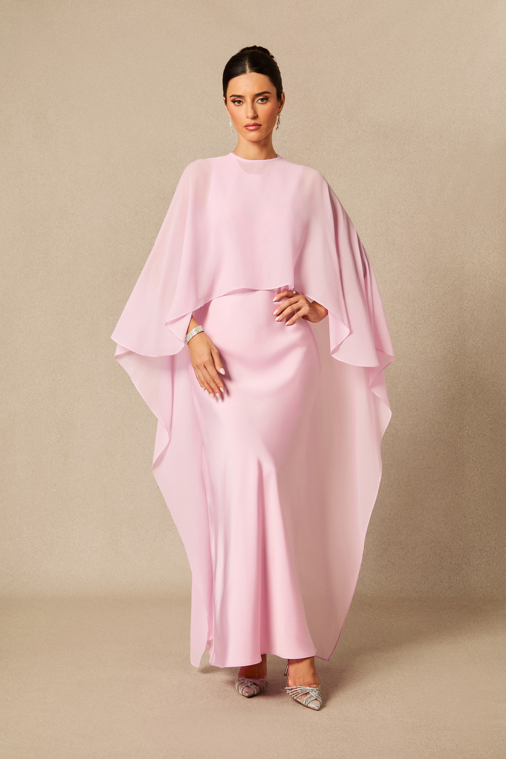 Juliana Crew Neck Sleeveless Maxi Dress with Cape-purelyfable