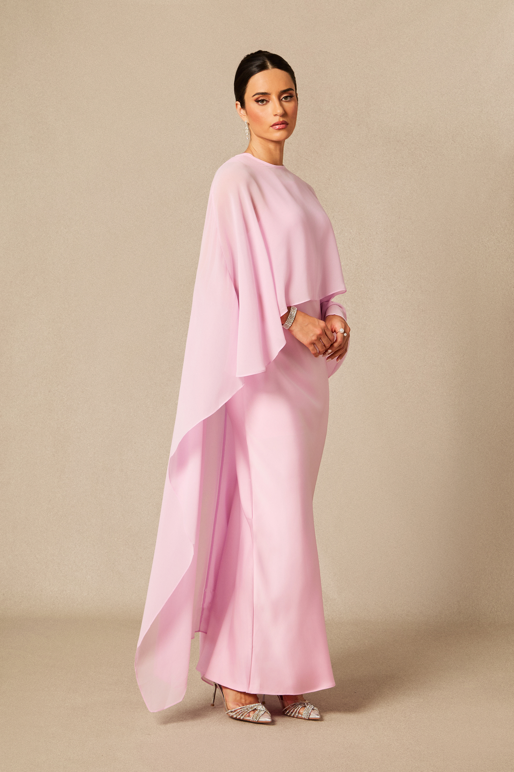 Juliana Crew Neck Sleeveless Maxi Dress with Cape-purelyfable