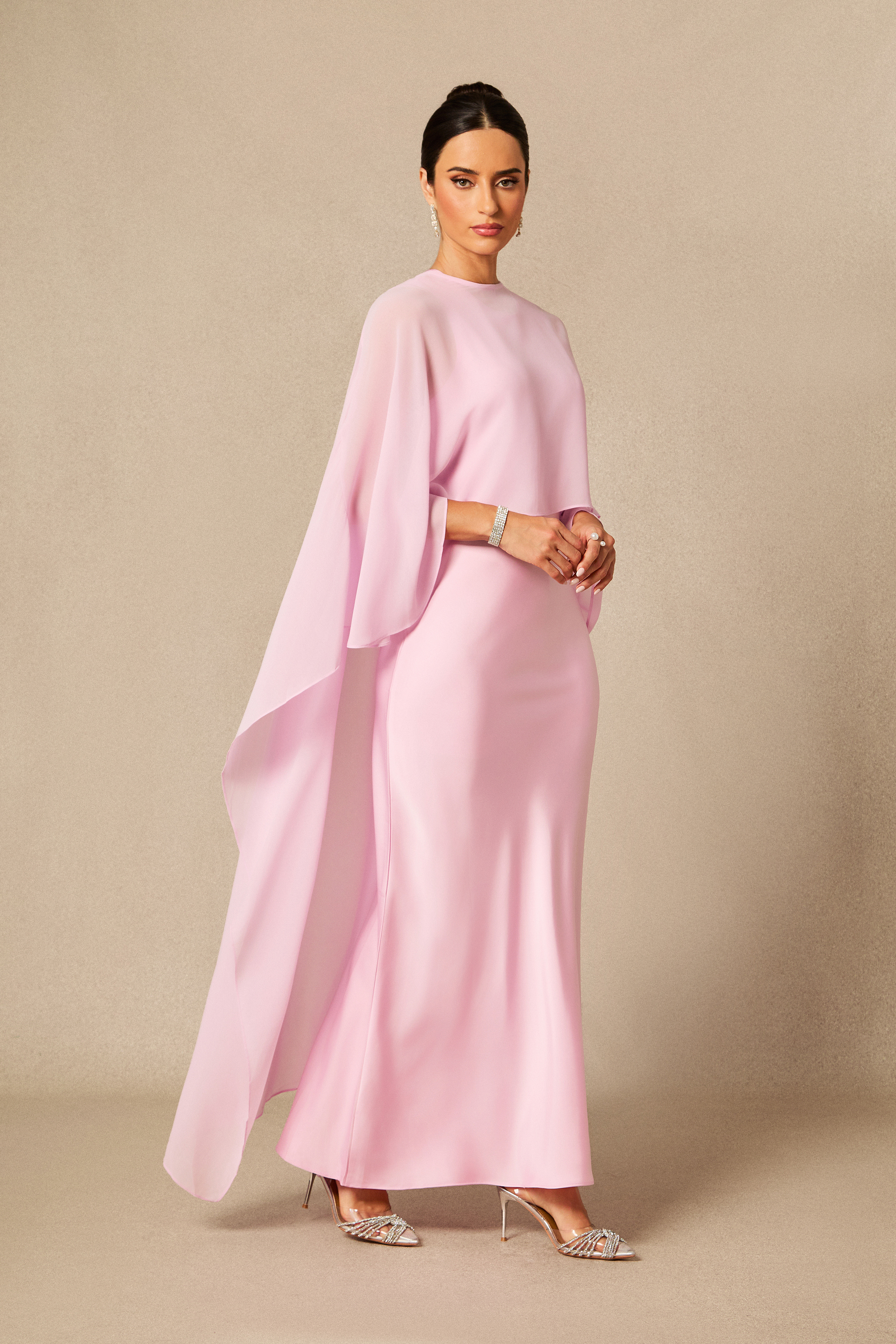 Juliana Crew Neck Sleeveless Maxi Dress with Cape-purelyfable
