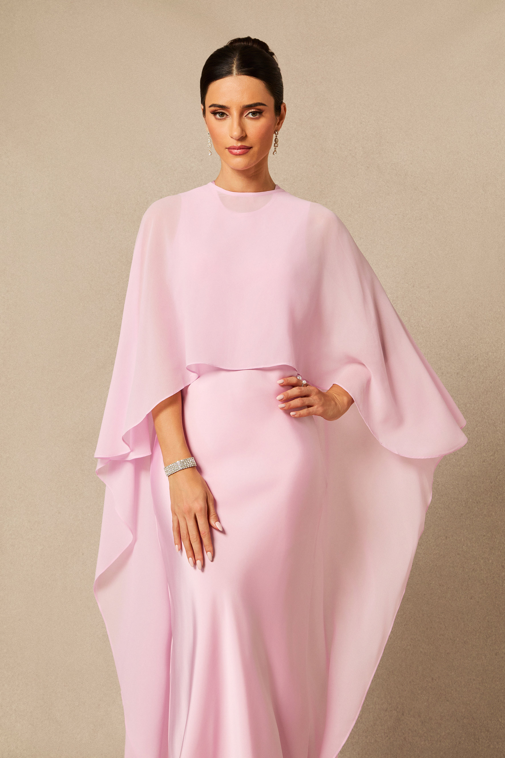 Juliana Crew Neck Sleeveless Maxi Dress with Cape-purelyfable