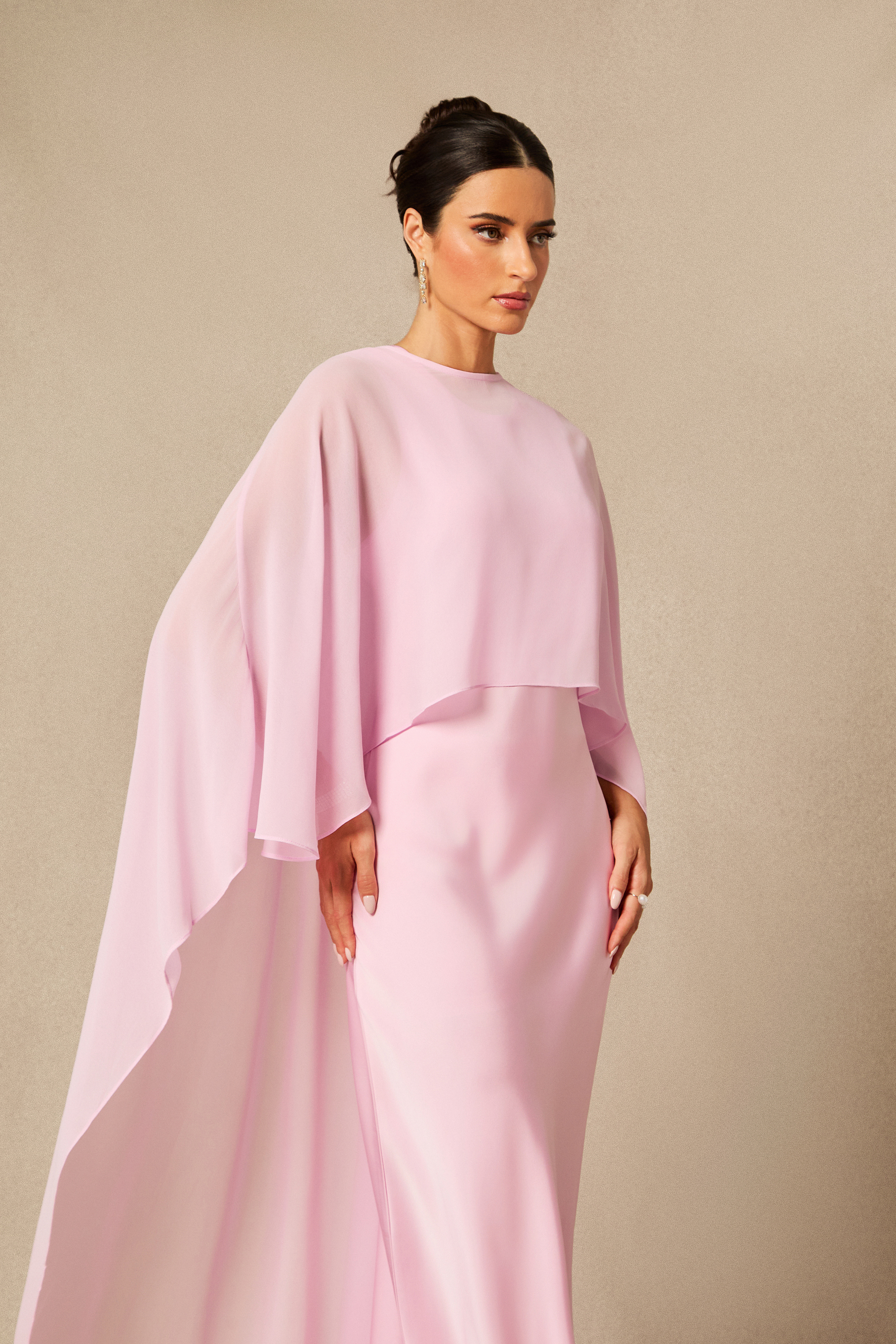 Juliana Crew Neck Sleeveless Maxi Dress with Cape-purelyfable