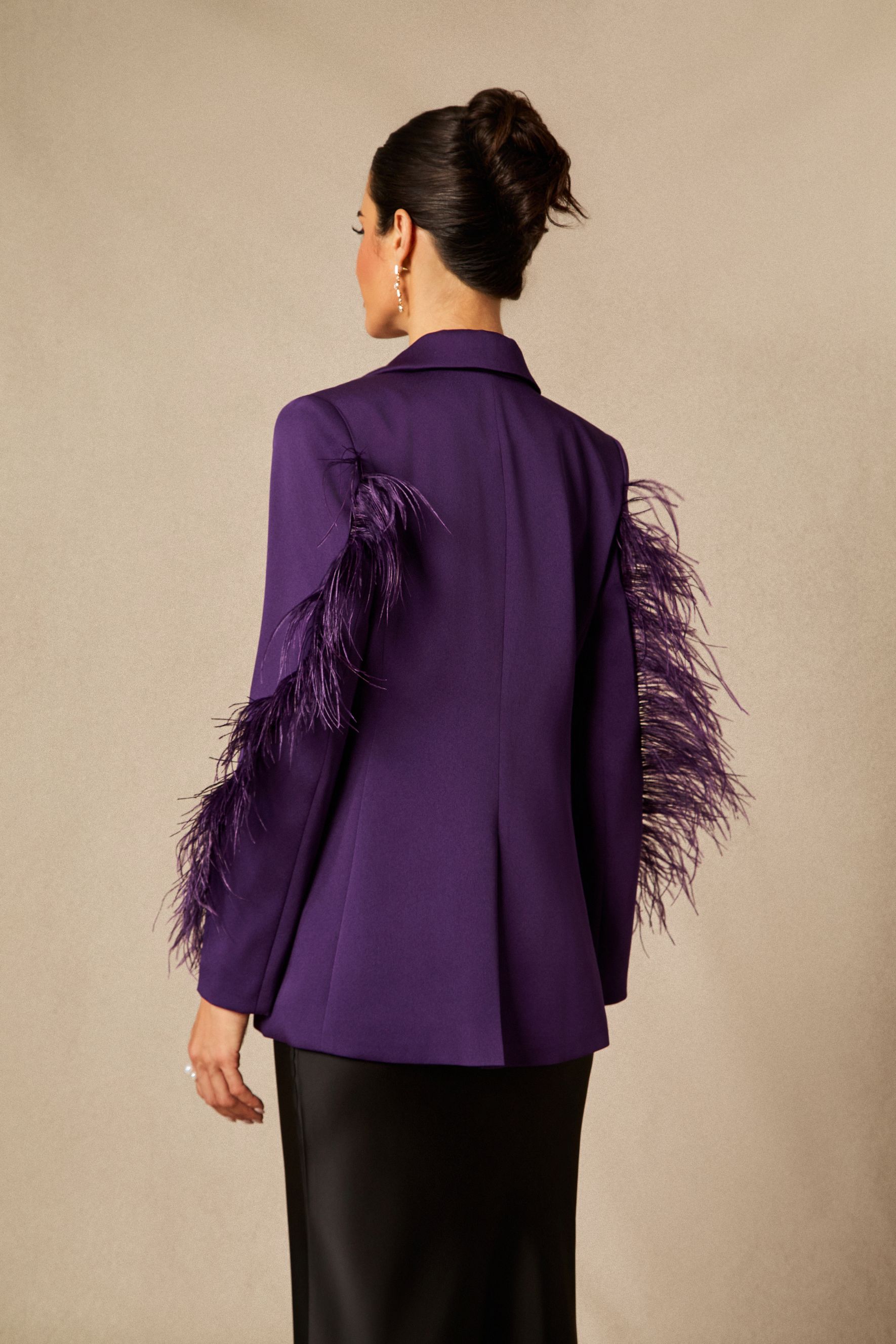 Shana Feather Trim Single Breasted Blazer-purelyfable