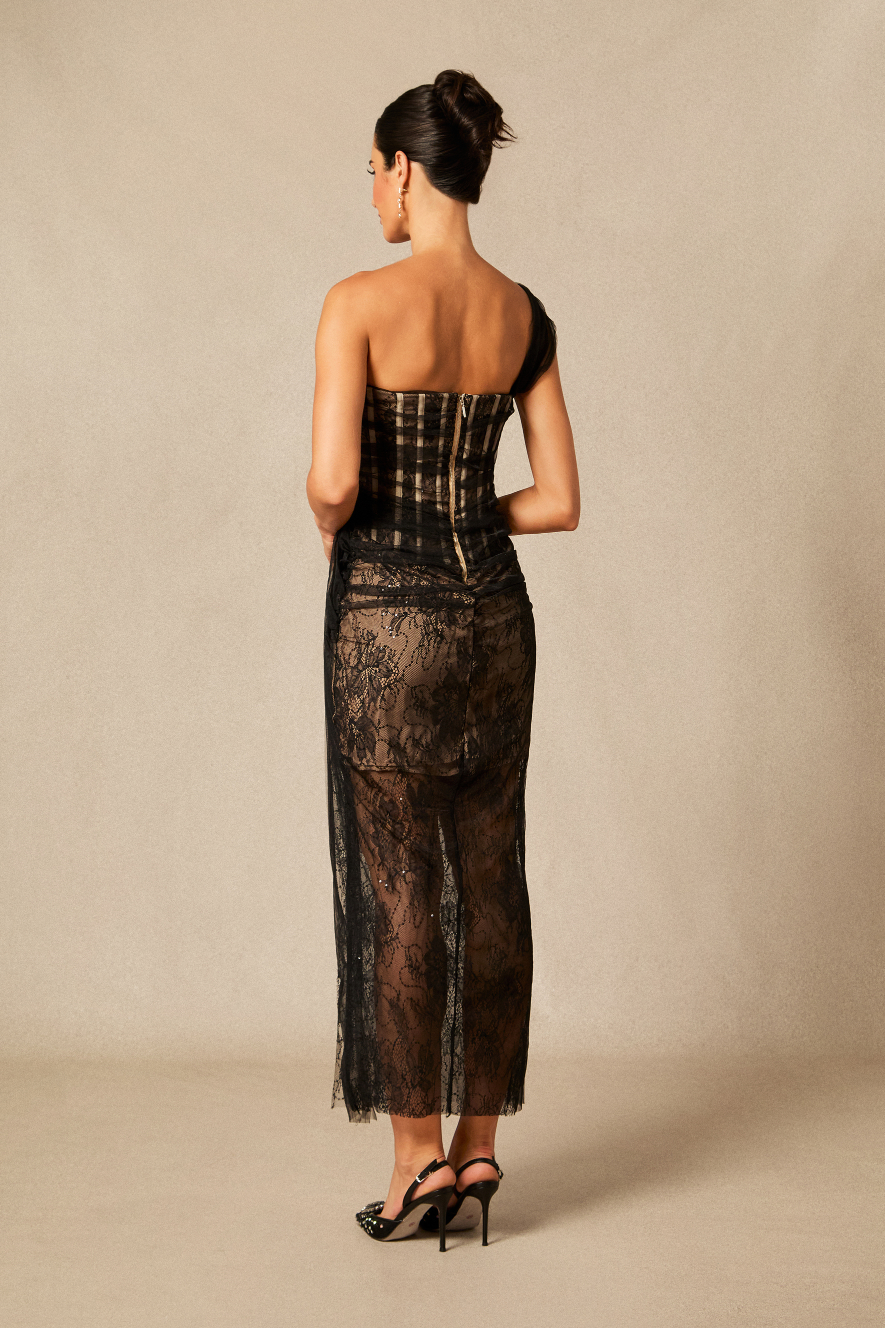 Bonnie One Shoulder Corset Lace Maxi Dress-purelyfable