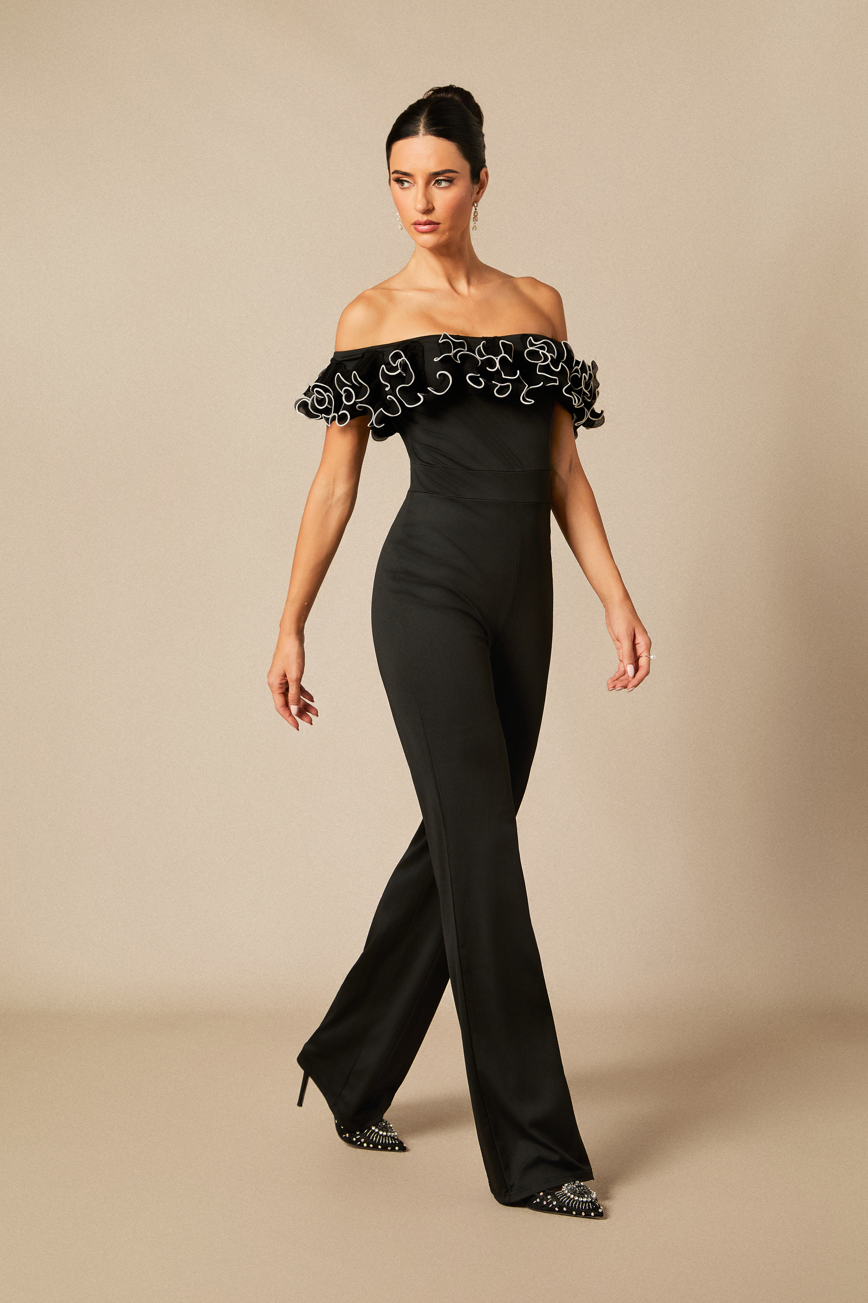 Jessie Off Shoulder Ruffle Trim Jumpsuit-purelyfable