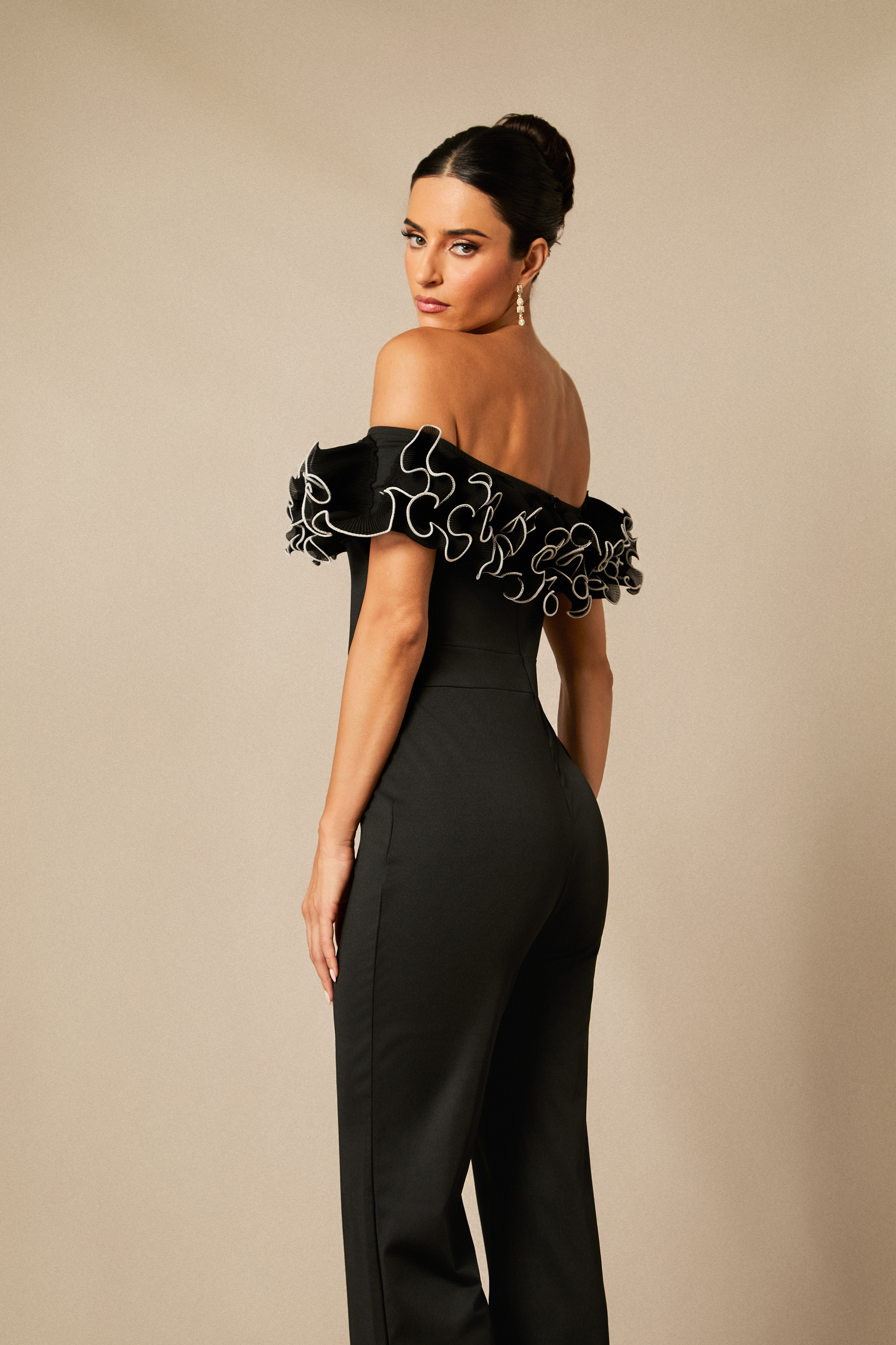 Jessie Off Shoulder Ruffle Trim Jumpsuit-purelyfable