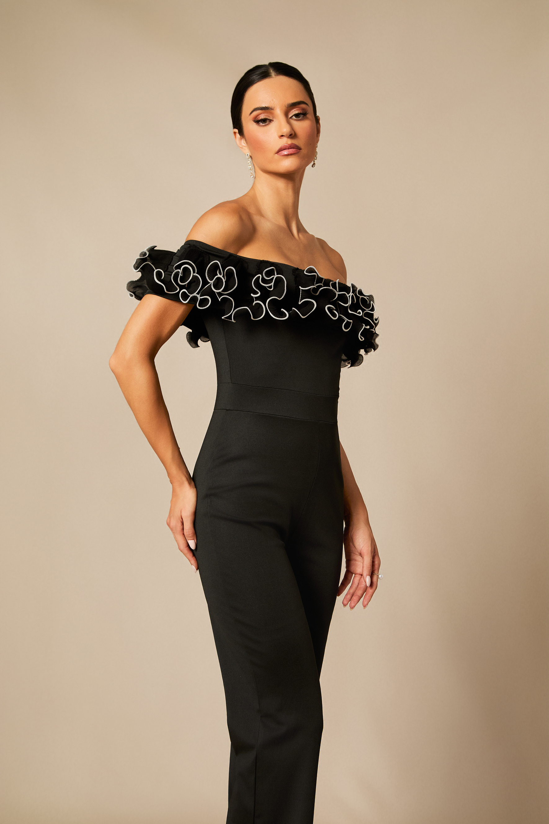 Jessie Off Shoulder Ruffle Trim Jumpsuit-purelyfable