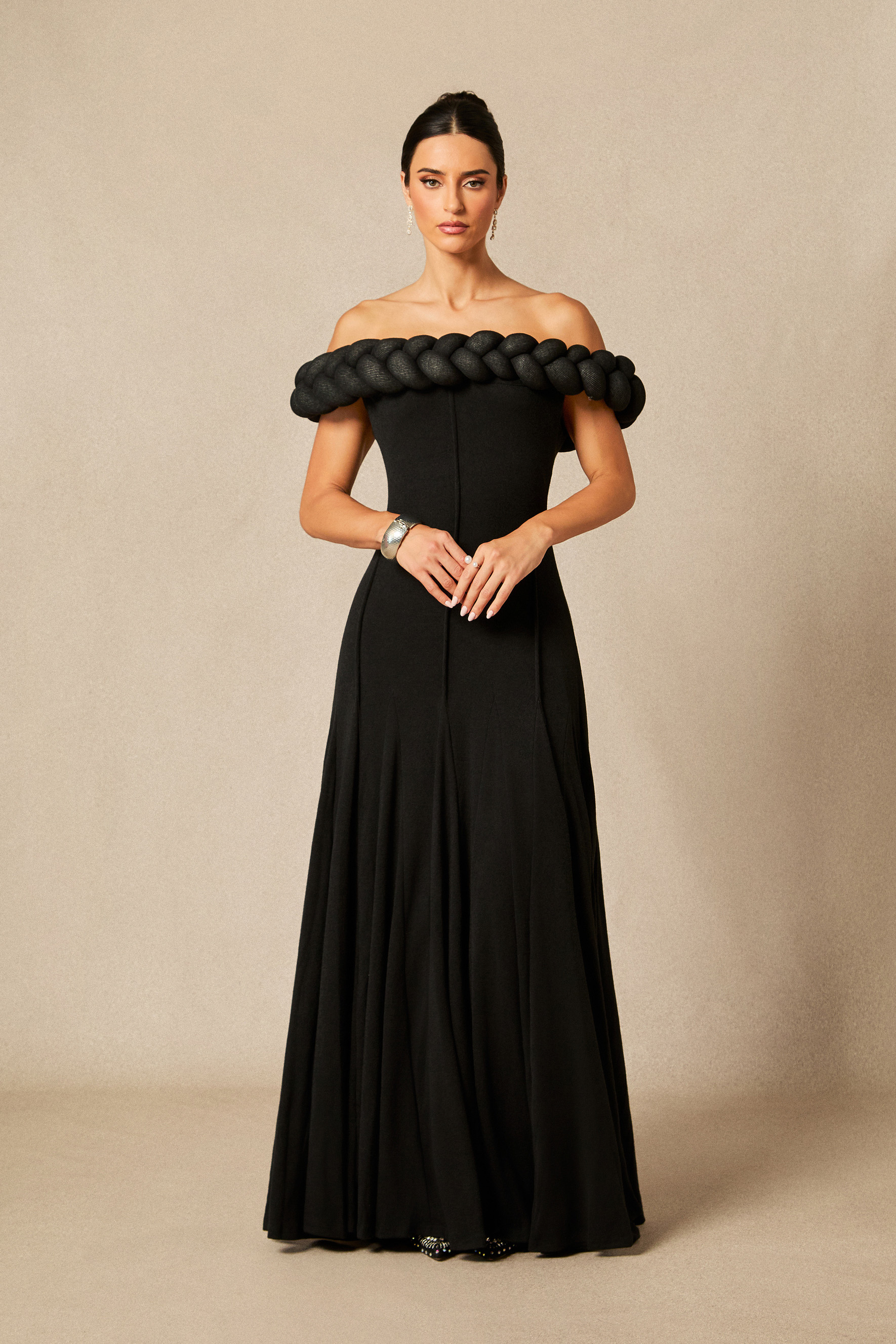 Caroline Off Shoulder Braided Knit Maxi Dress-purelyfable
